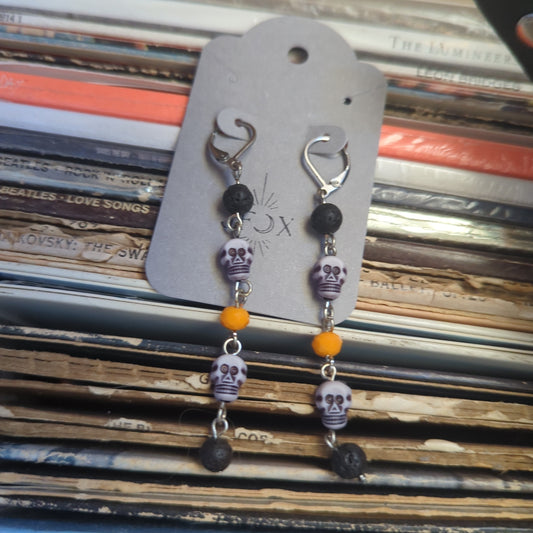 Spooky Skull Lava Bead Earrings