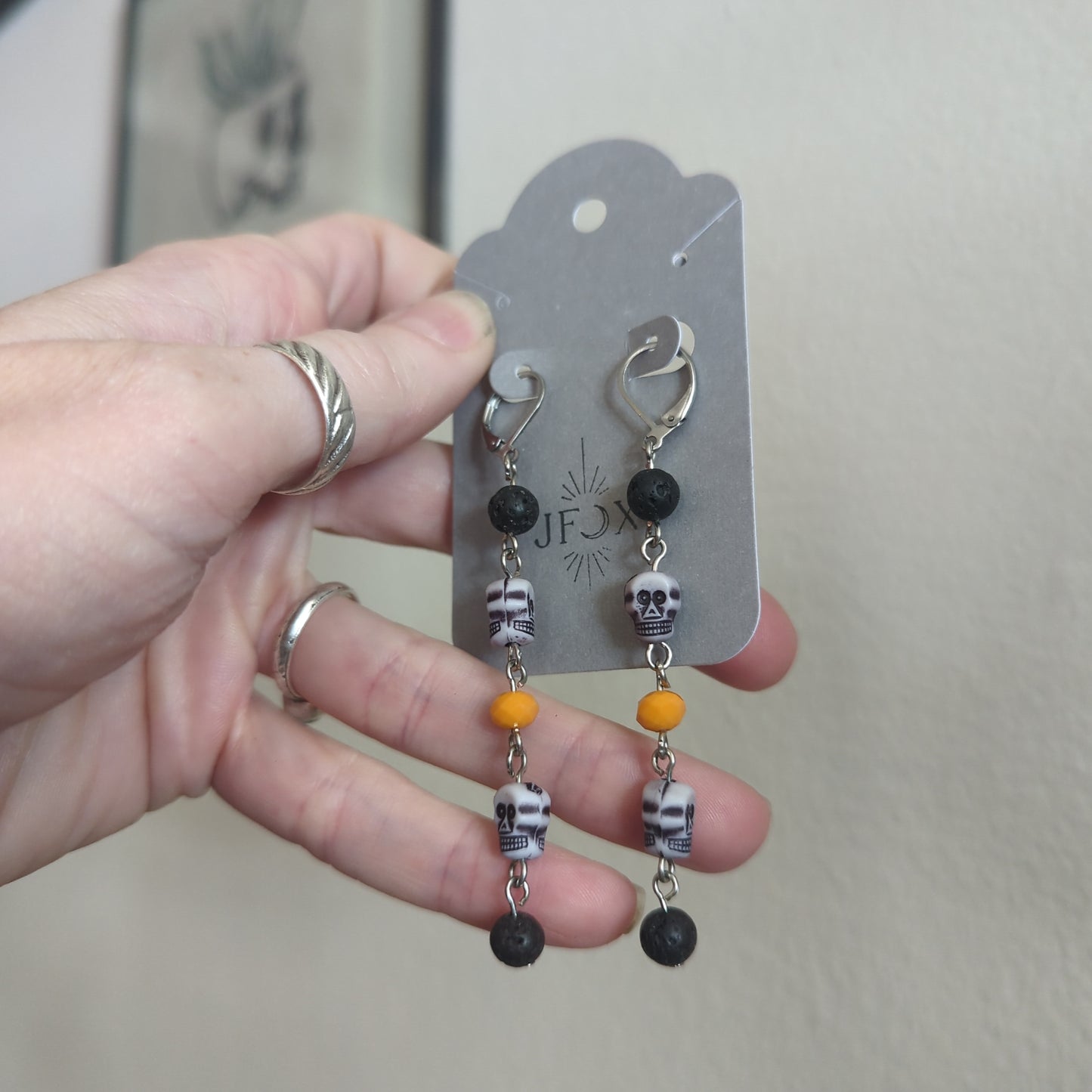 Spooky Skull Lava Bead Earrings
