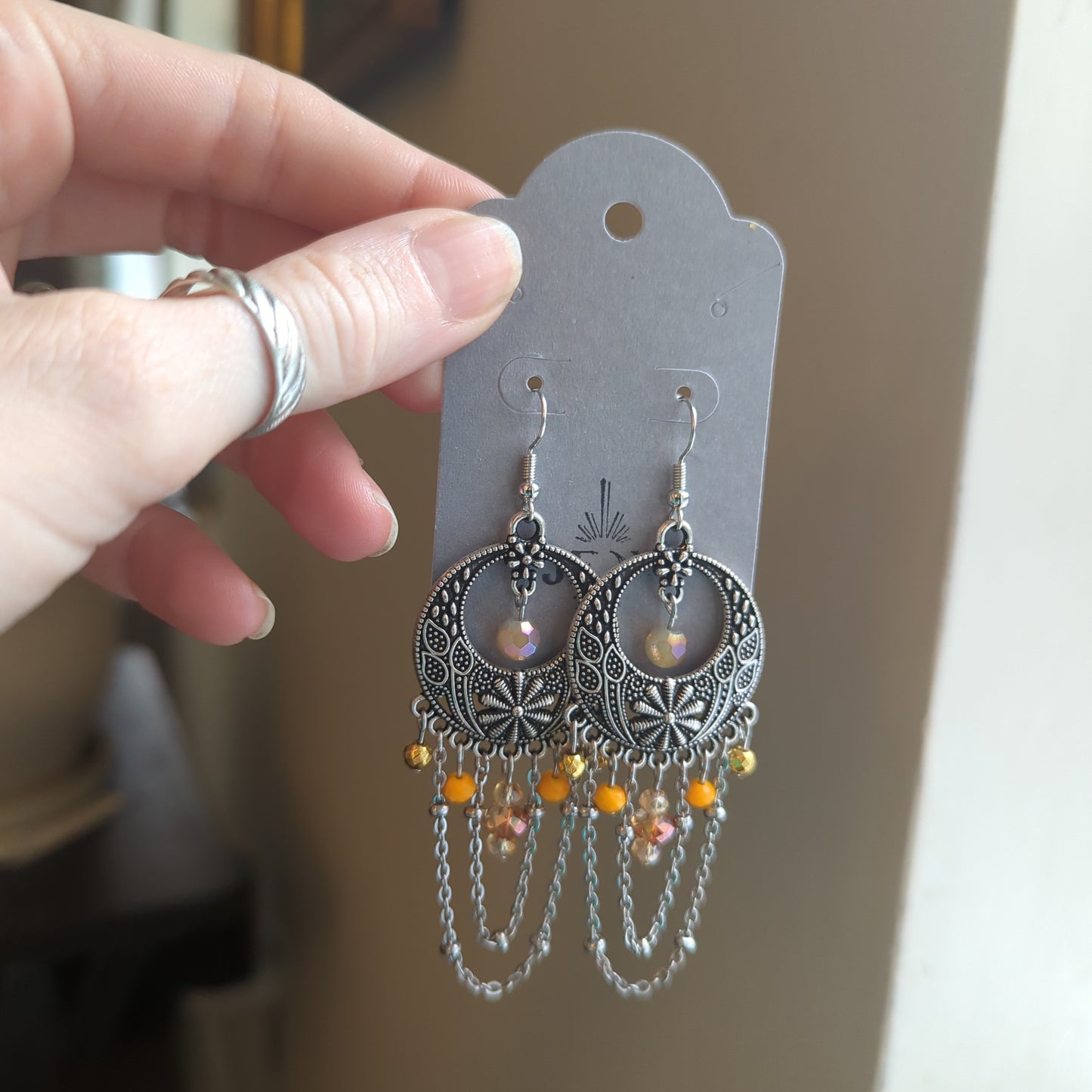 Orange Floral Drape Statement Earrings