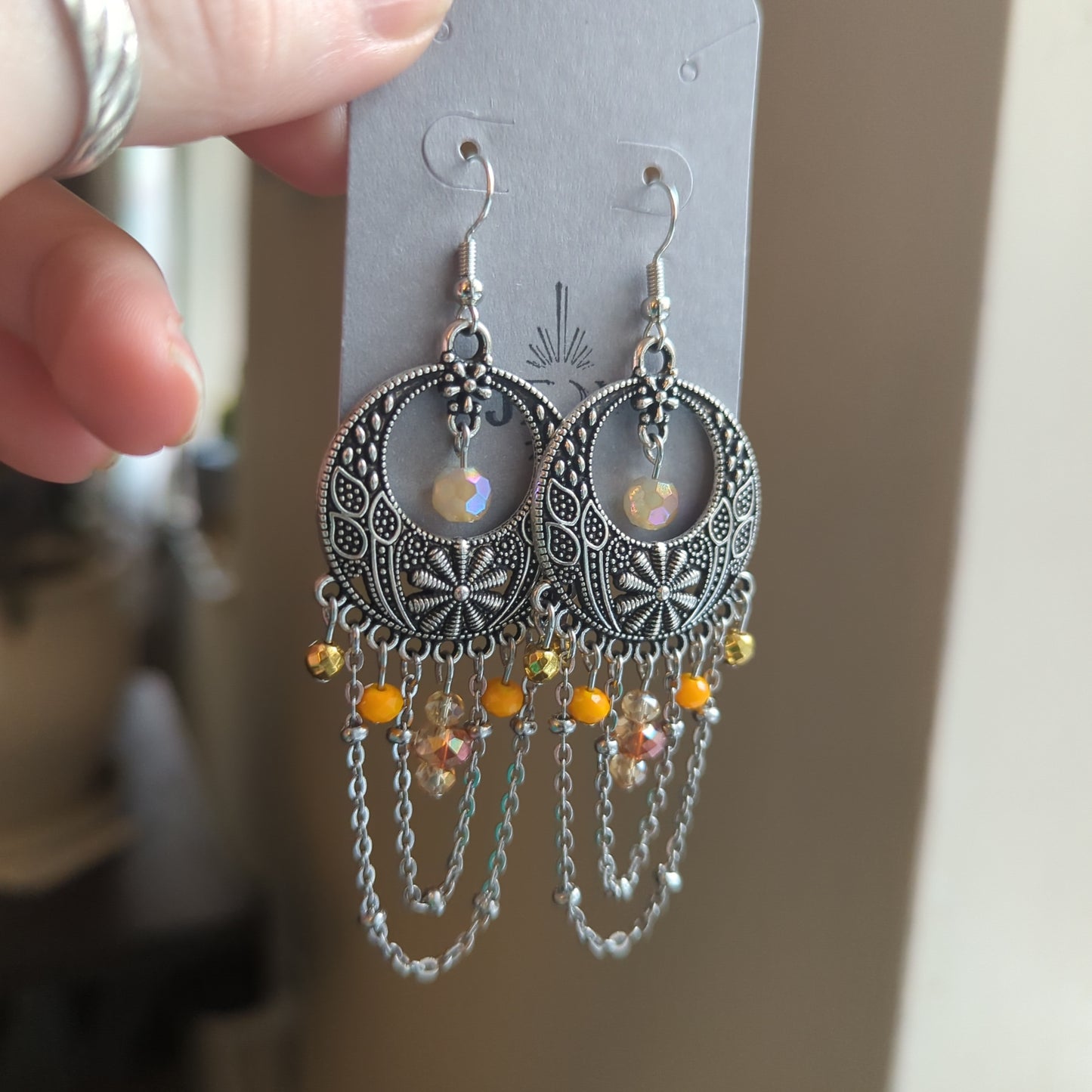 Orange Floral Drape Statement Earrings