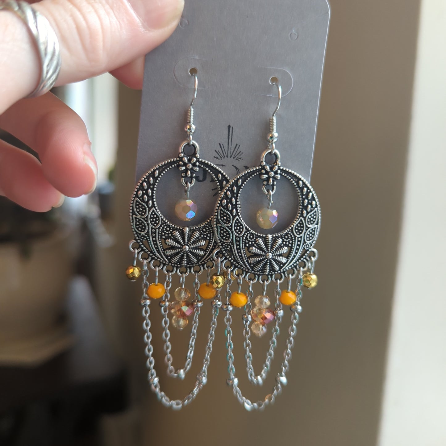 Orange Floral Drape Statement Earrings