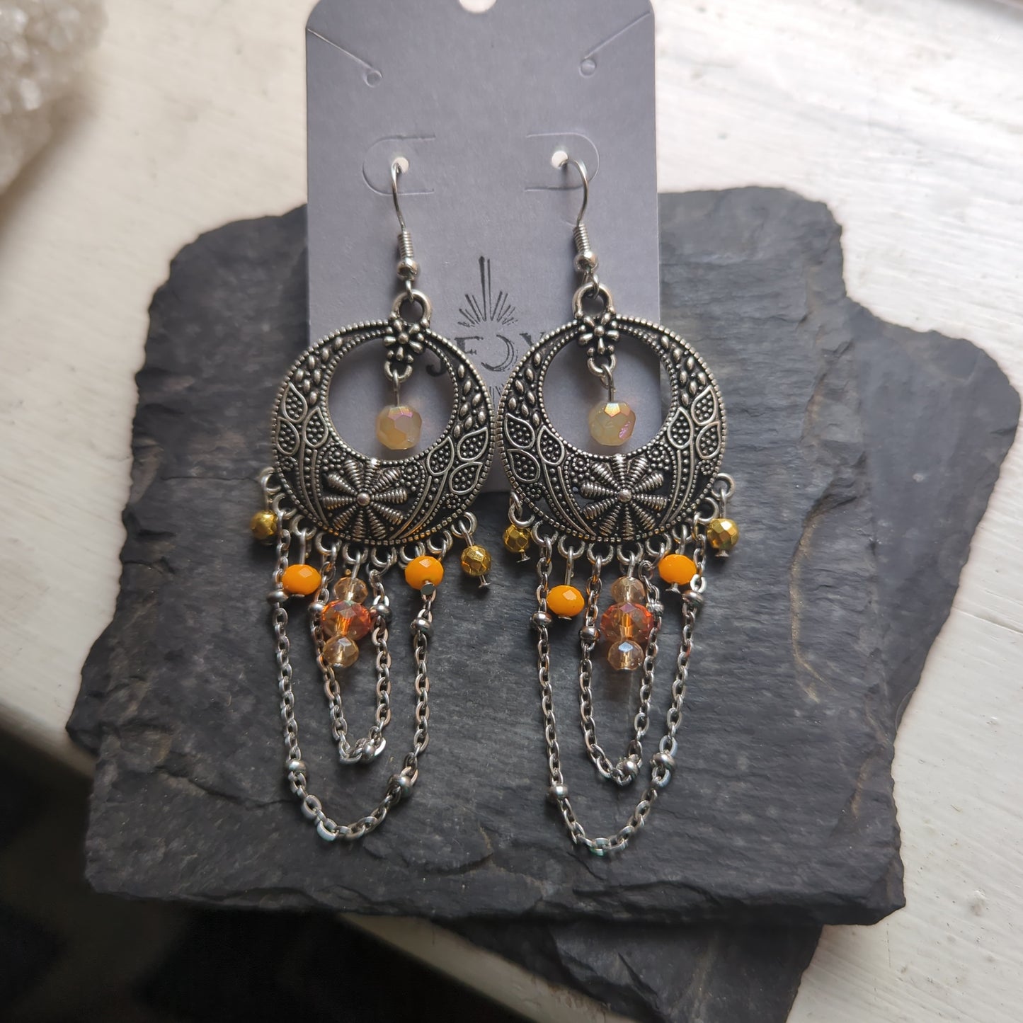 Orange Floral Drape Statement Earrings