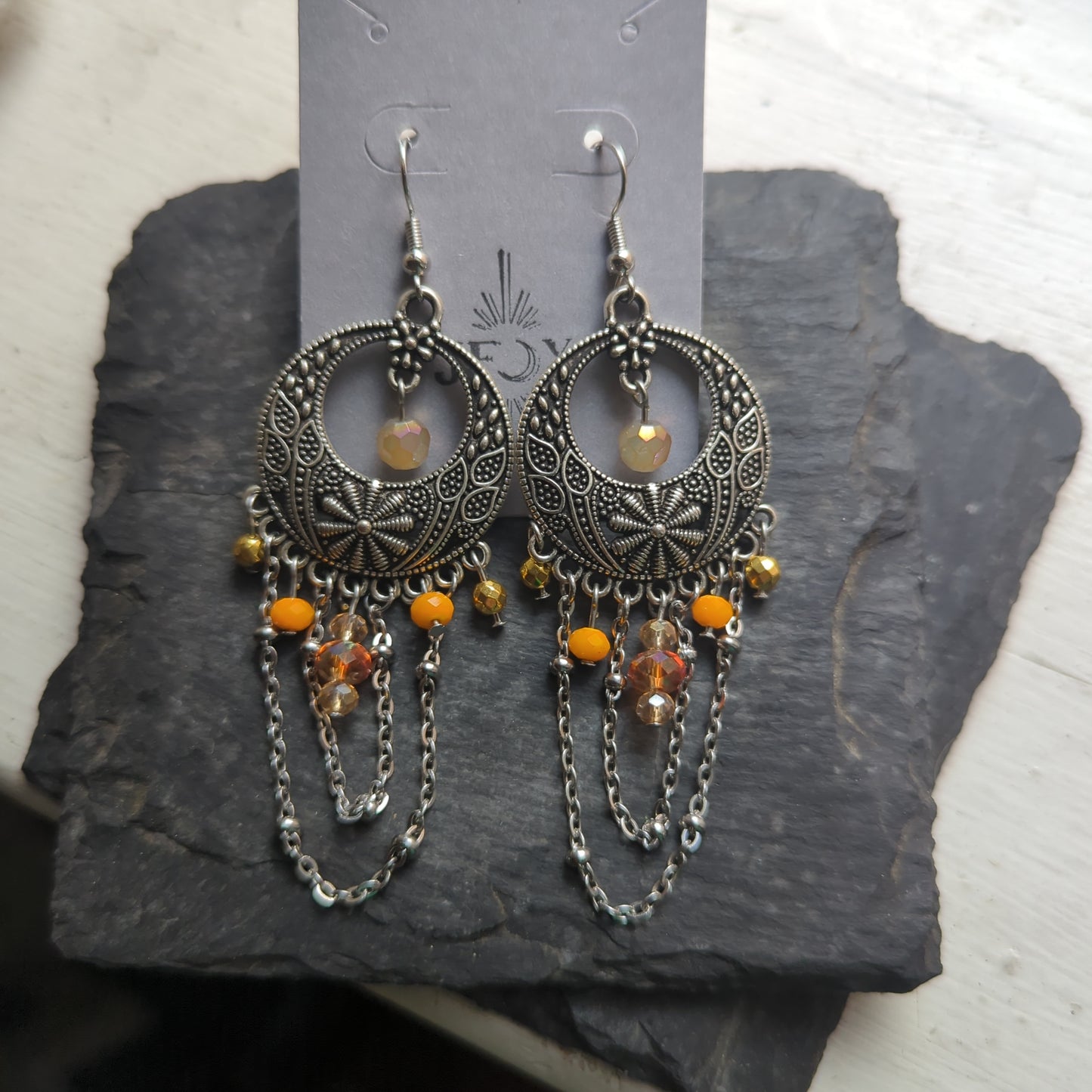 Orange Floral Drape Statement Earrings