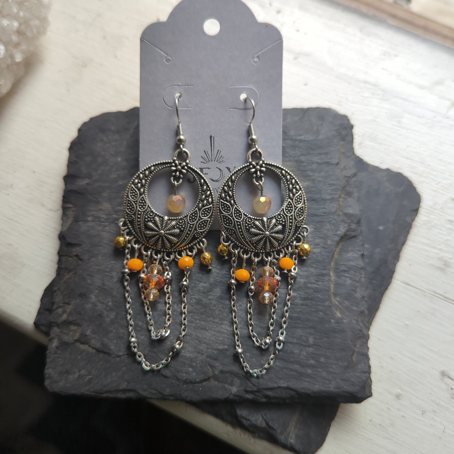 Orange Floral Drape Statement Earrings