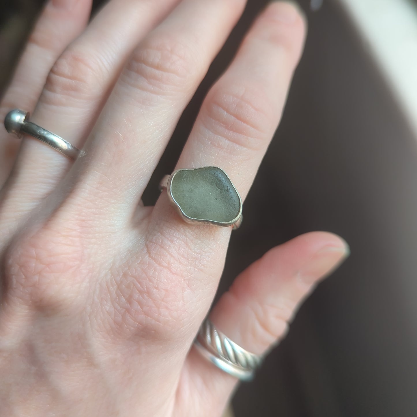 Clear Seaglass Cloud Sterling Silver Ring - Size 7.5