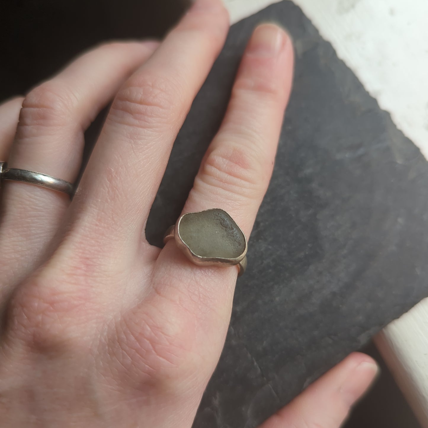 Clear Seaglass Cloud Sterling Silver Ring - Size 7.5