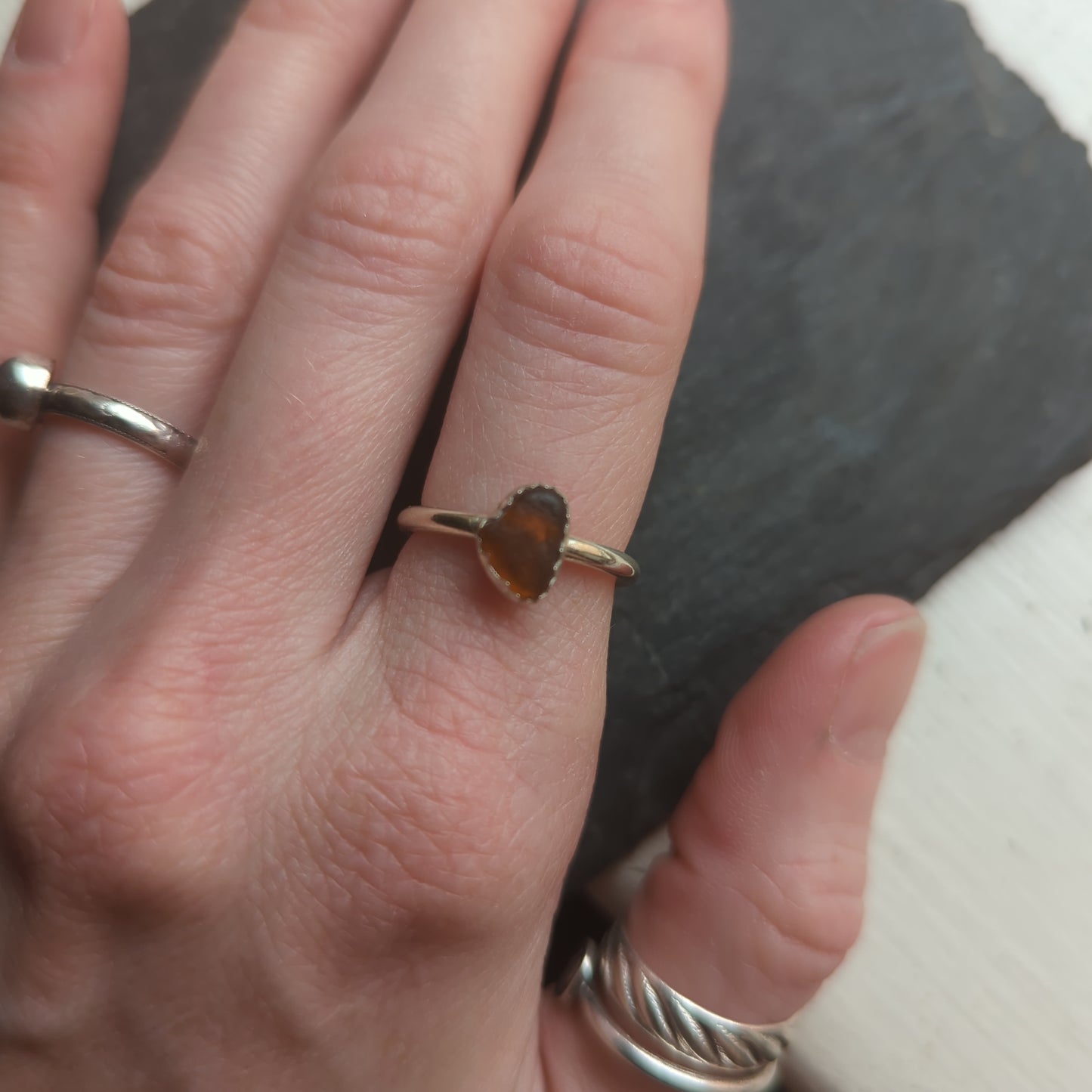 Brown Seaglass Sterling Silver Ring - Size 6