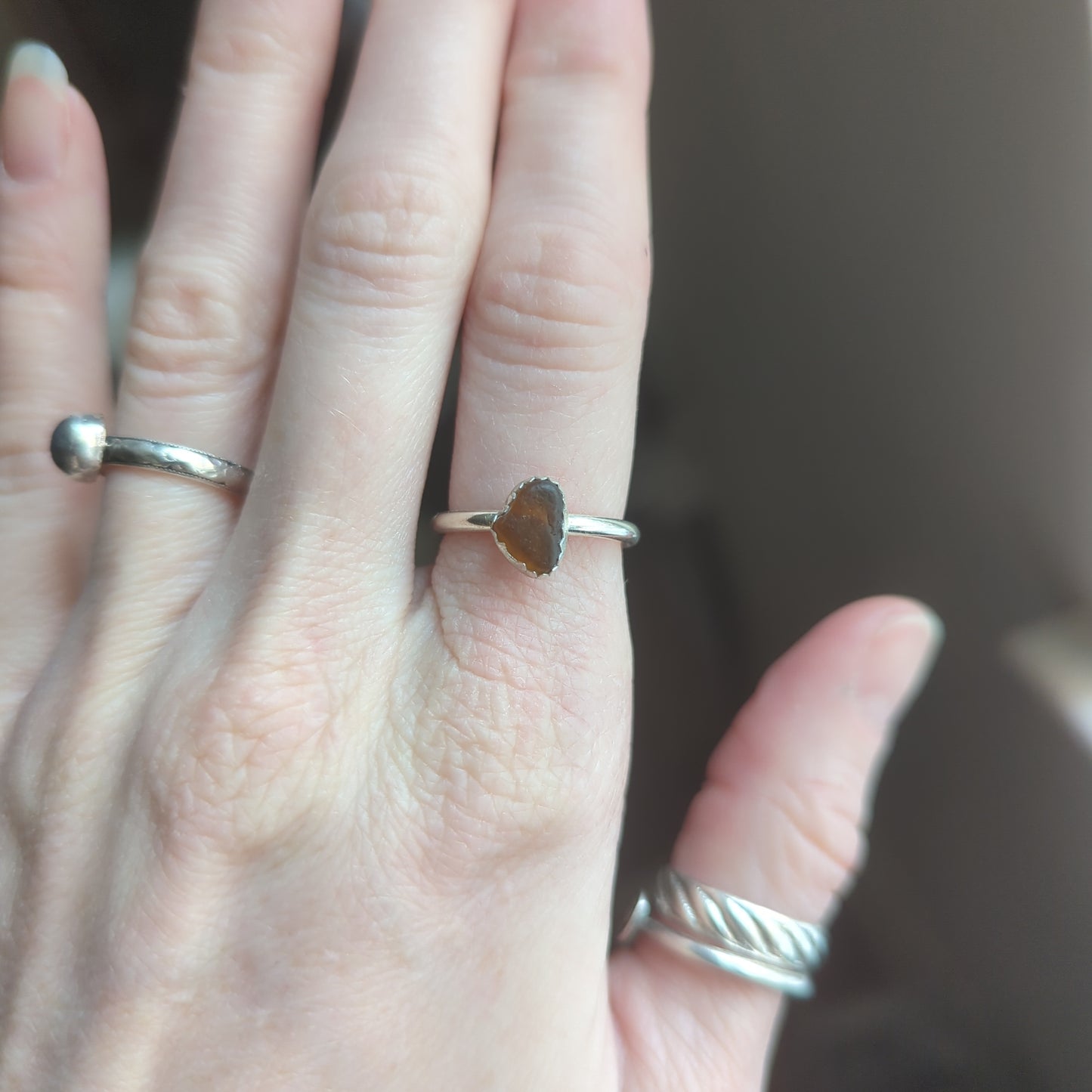Brown Seaglass Sterling Silver Ring - Size 6