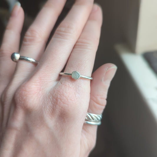 Mini White Seaglass Sterling Silver Ring - Size 10.5