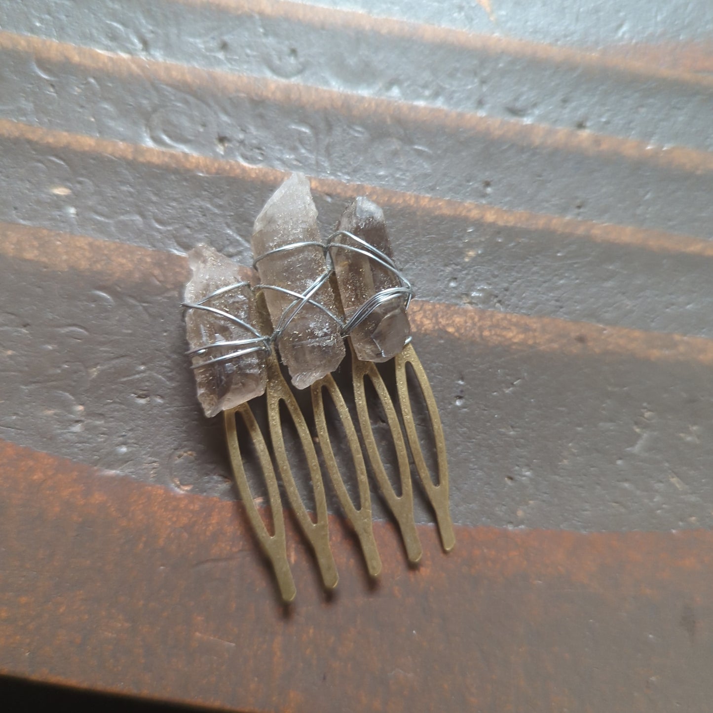 Small Smoky Quartz Crystal Hair Comb