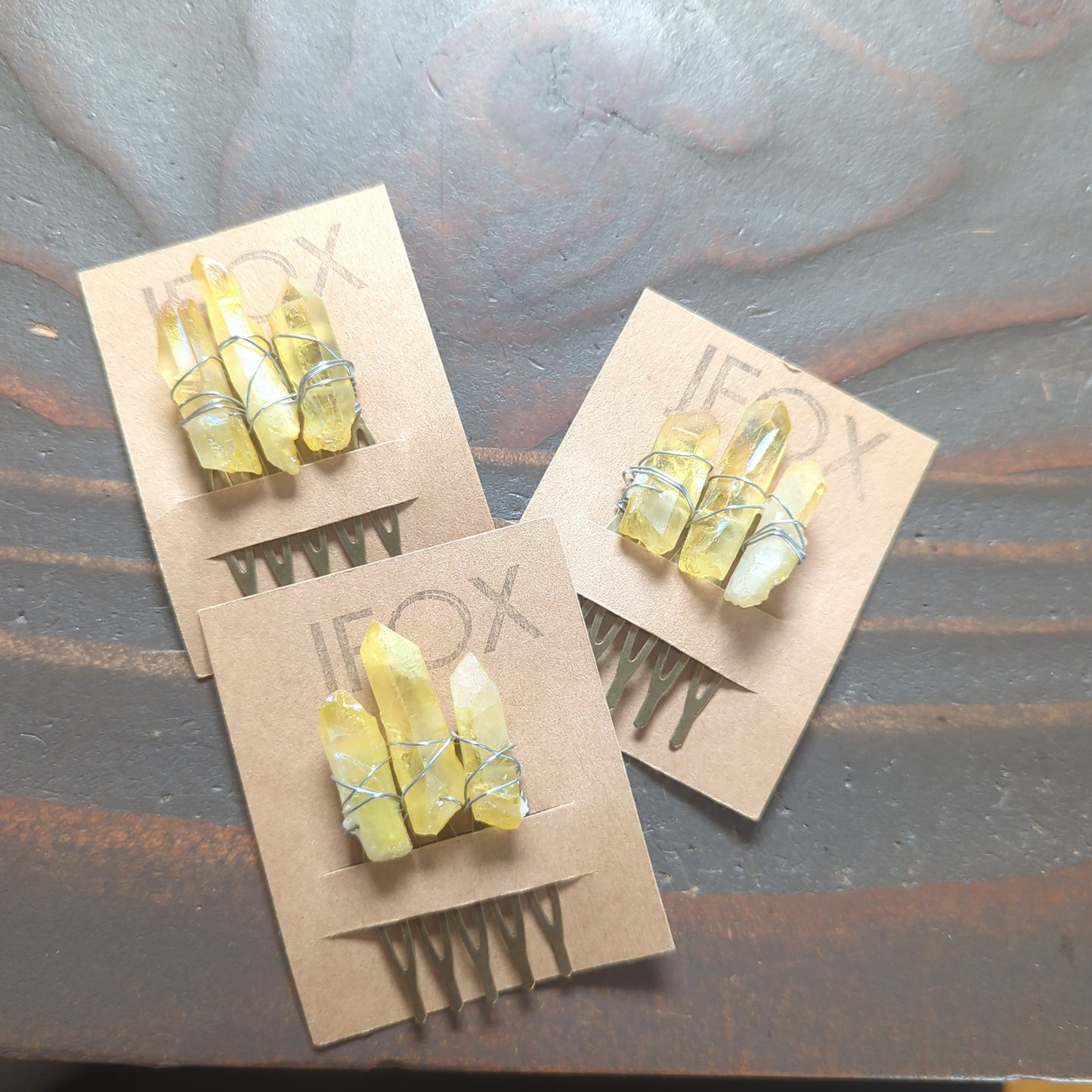 Small Yellow Quartz Crystal Hair Comb