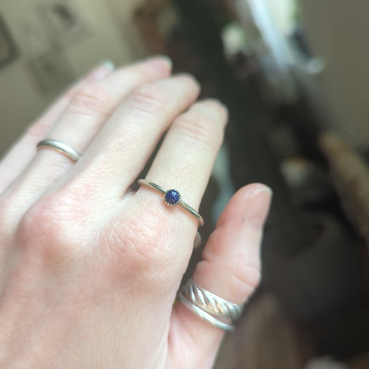 4mm Lapis Lazuli Sterling Silver Stacker Ring - Size 10