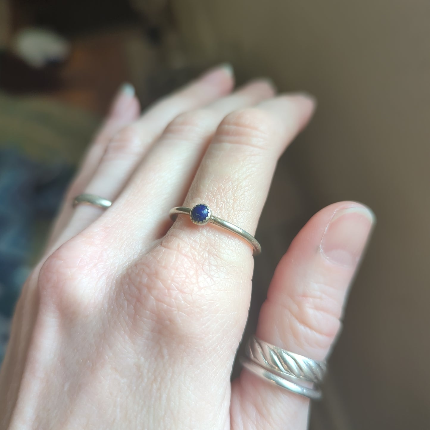 4mm Lapis Lazuli Sterling Silver Stacker Ring - Size 9
