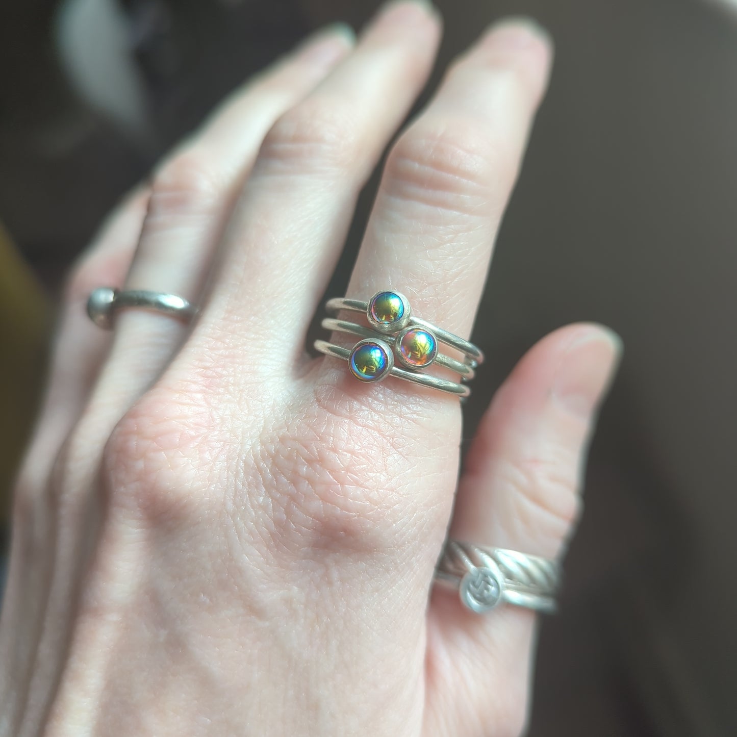 Vintage Rainbow Aura Glass Silver Stacker Rings (various sizes available) MTO