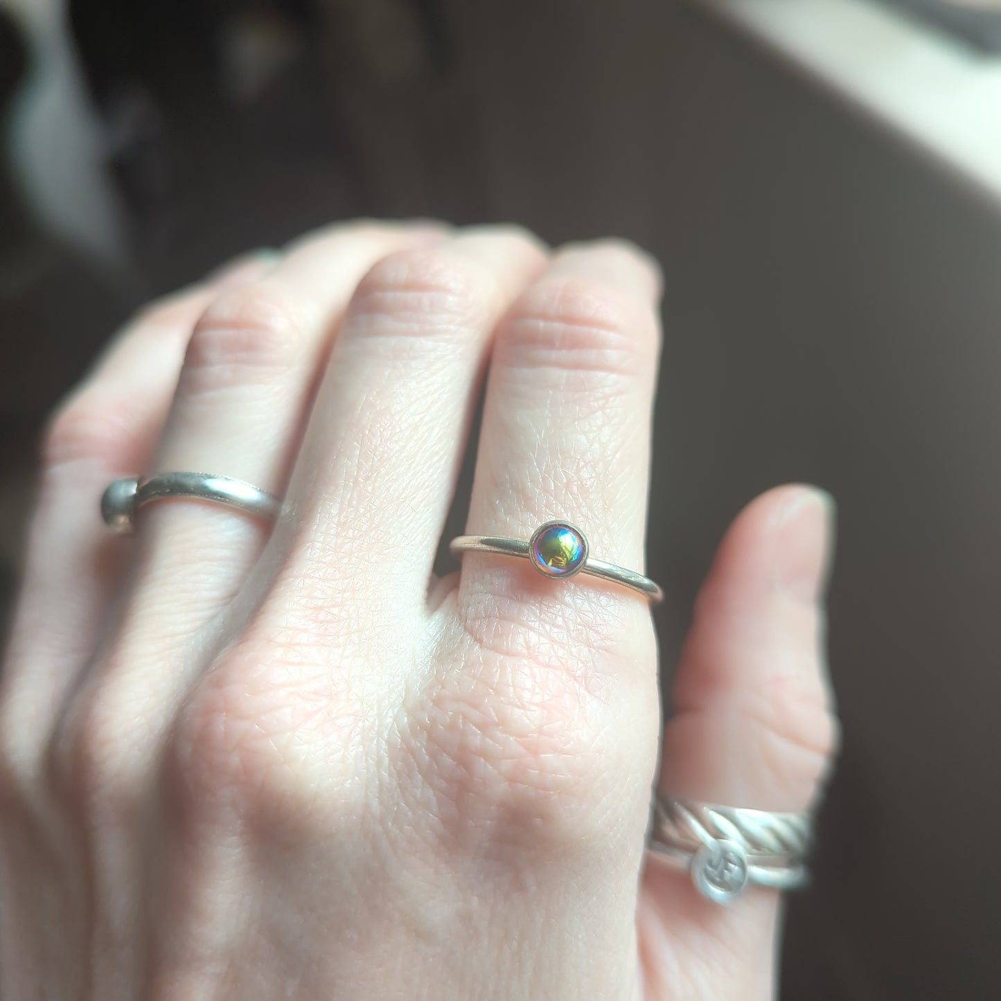 Vintage Rainbow Aura Glass Silver Stacker Rings (Various Sizes Available - Made to Order)