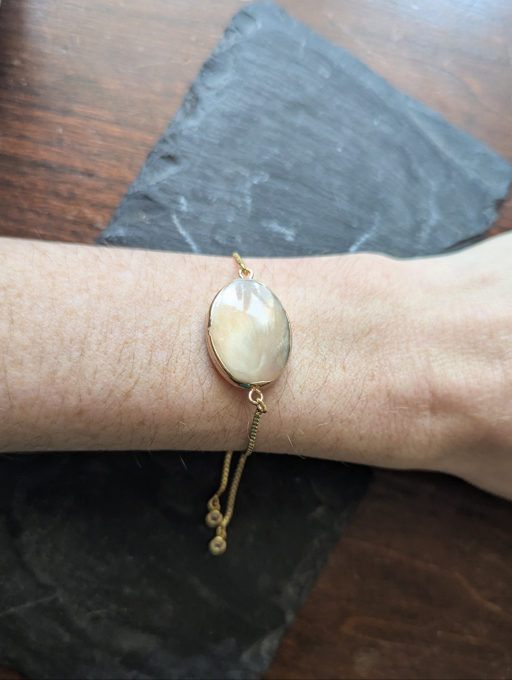Mother of Pearl Adjustable Slider Bracelet - Gold