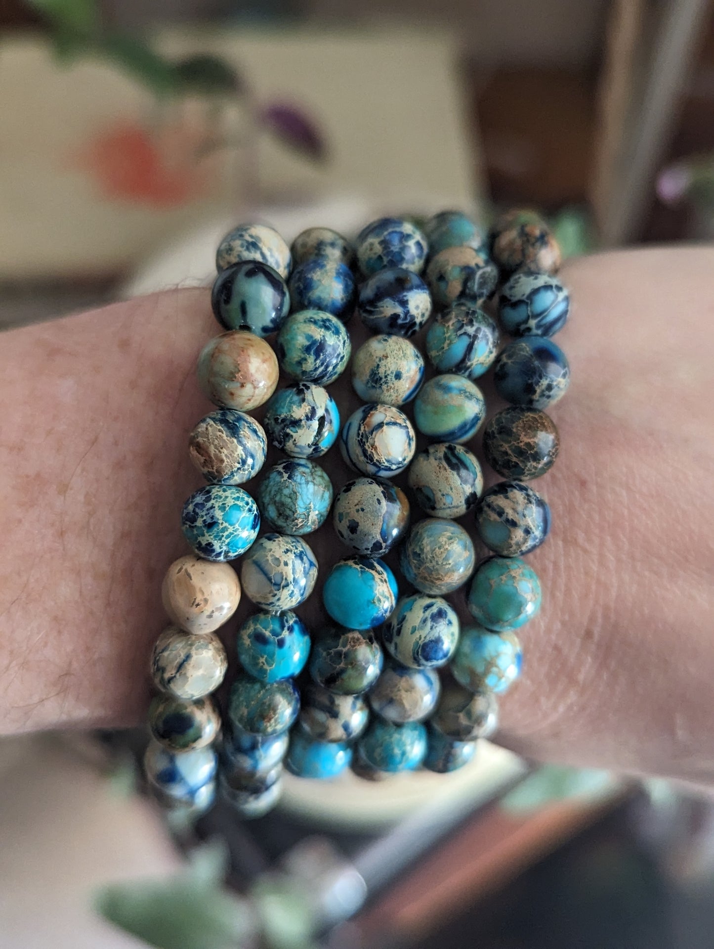 Pulseras de jaspe sedimentario marino azul (varios tamaños disponibles)