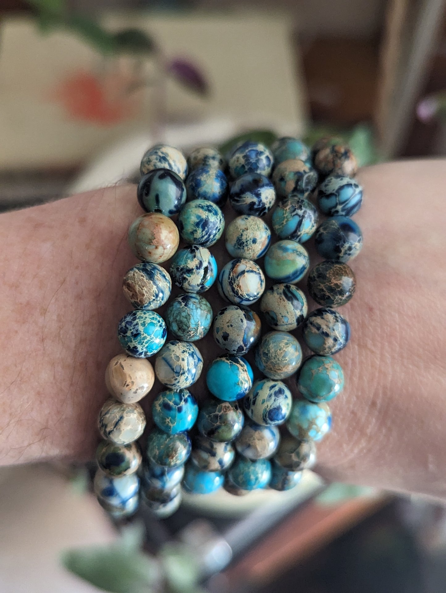 Pulseras de jaspe sedimentario marino azul (varios tamaños disponibles)