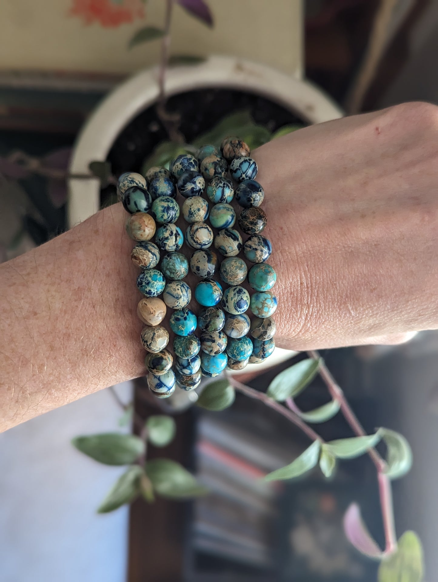 Pulseras de jaspe sedimentario marino azul (varios tamaños disponibles)