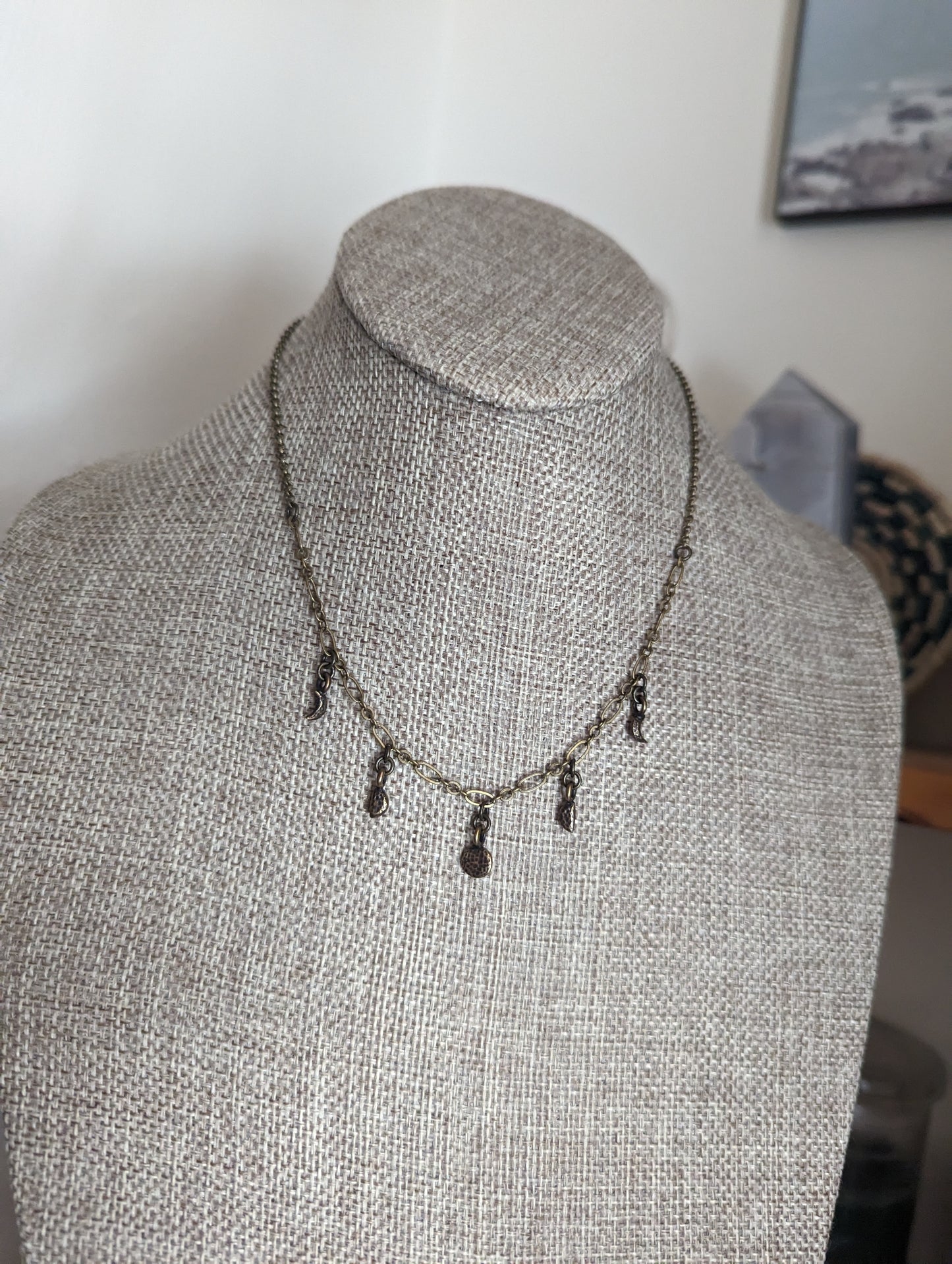 Moon Phase Short Brass Necklace