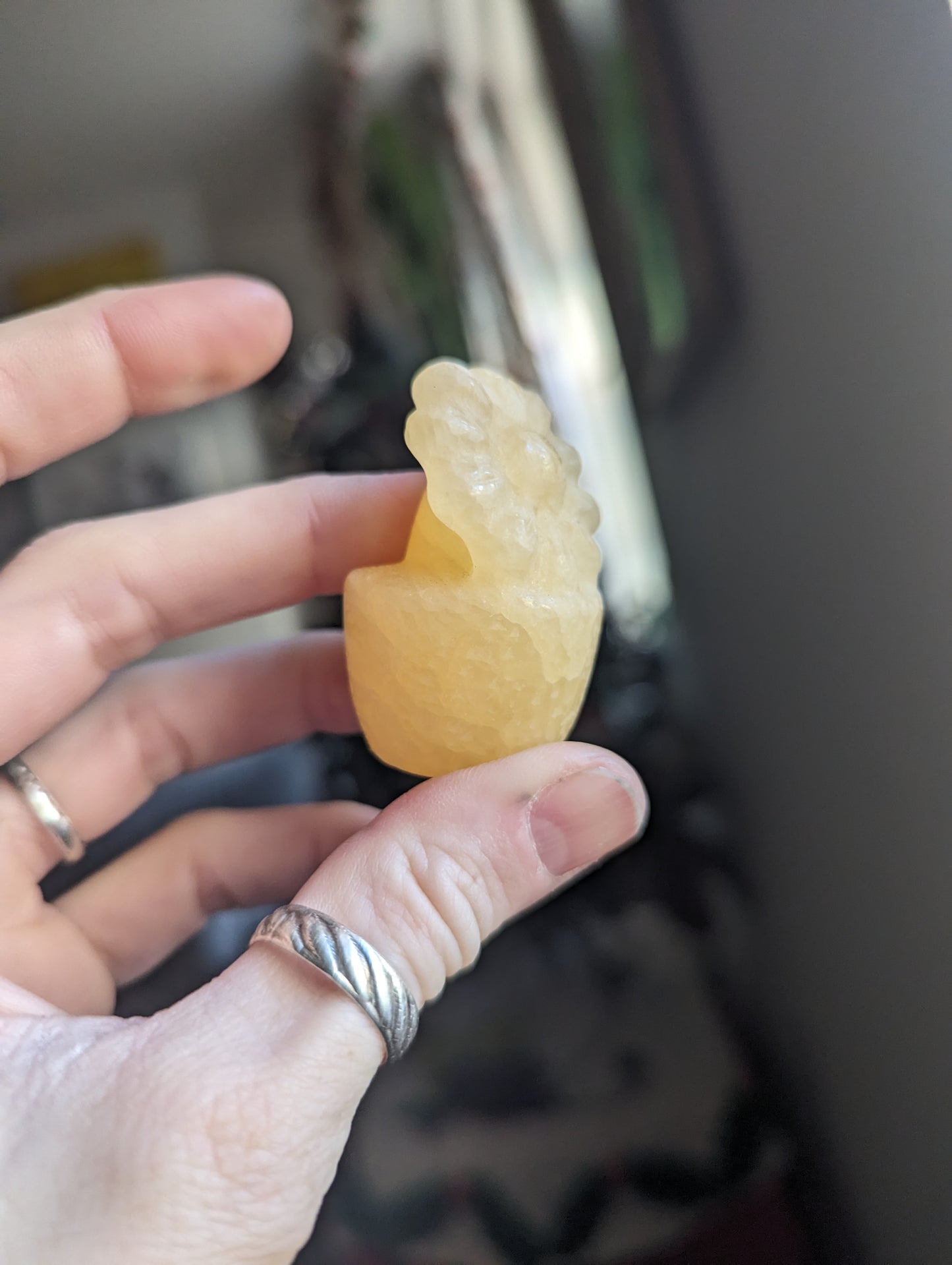 Orange Calcite Carved Flower in Pot