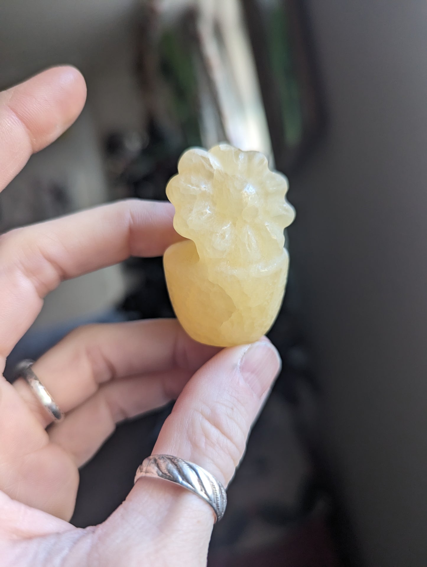 Orange Calcite Carved Flower in Pot