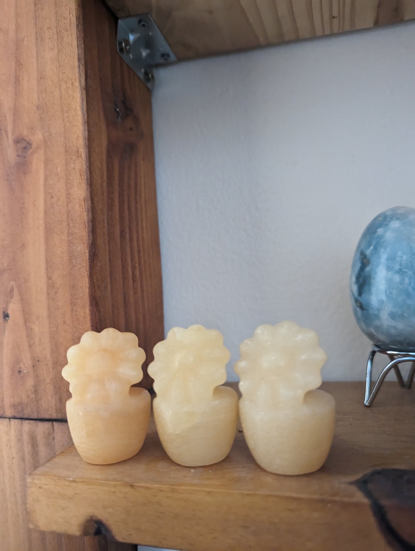 Orange Calcite Carved Flower in Pot