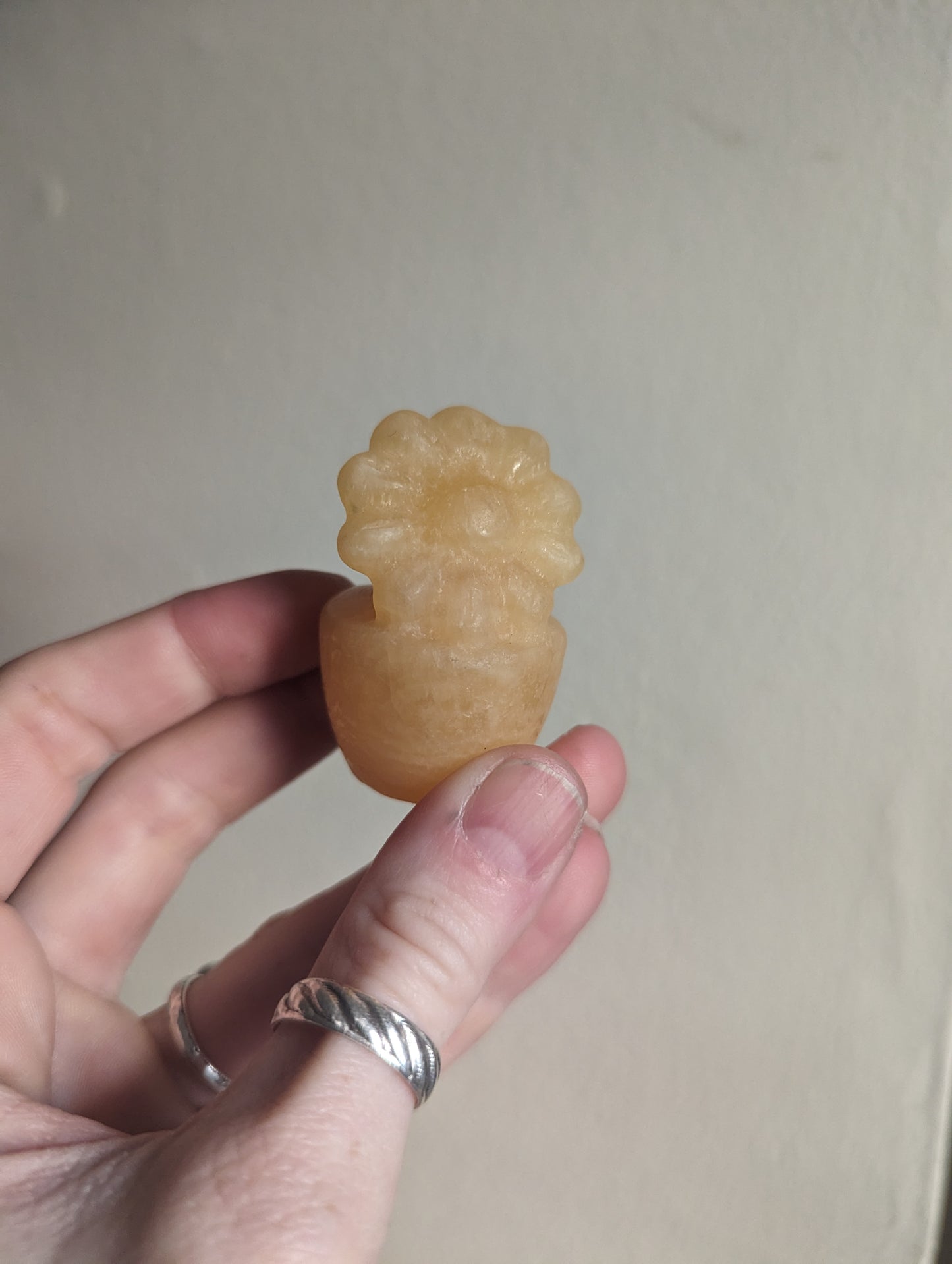 Orange Calcite Carved Flower in Pot