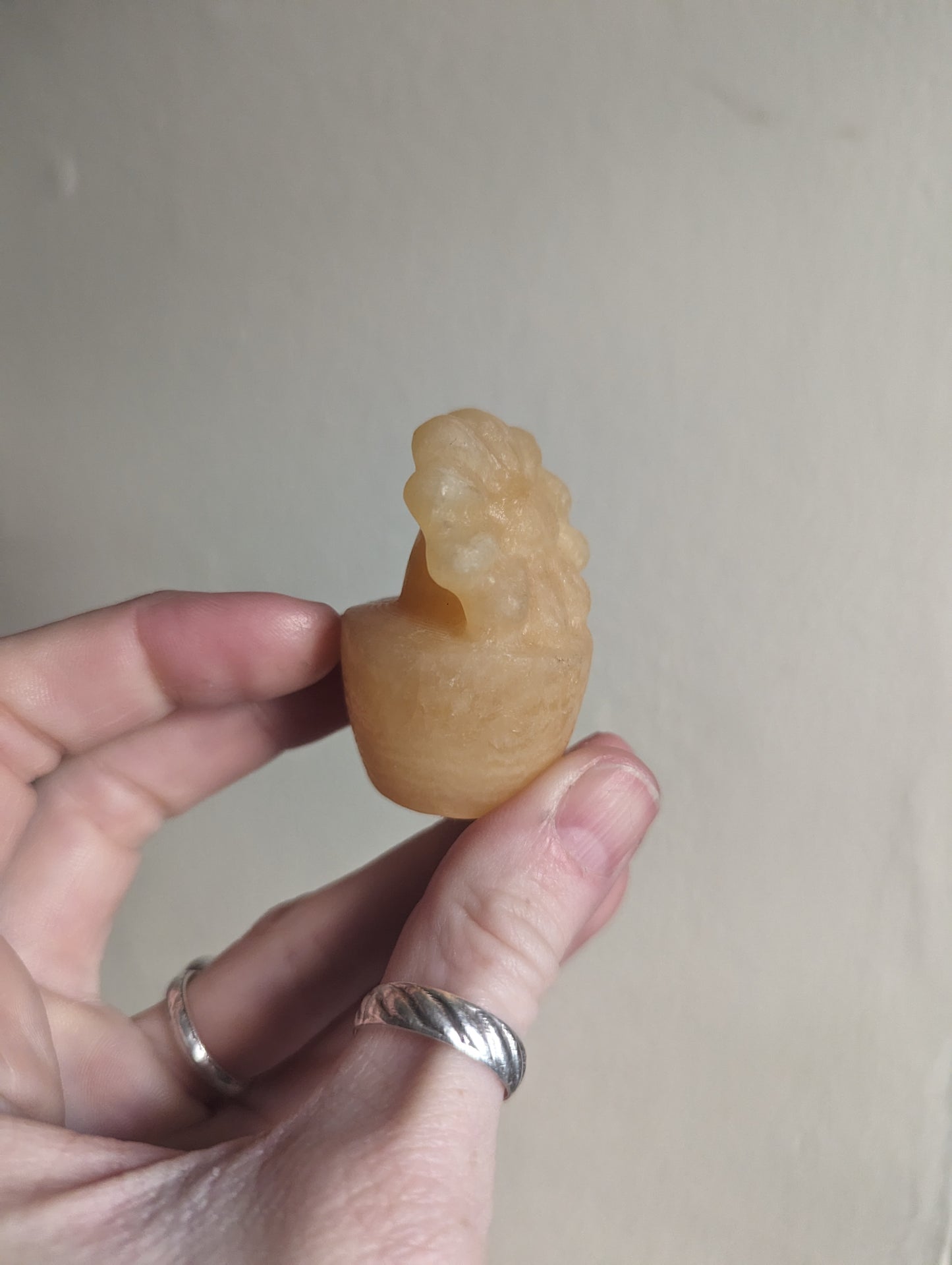 Orange Calcite Carved Flower in Pot