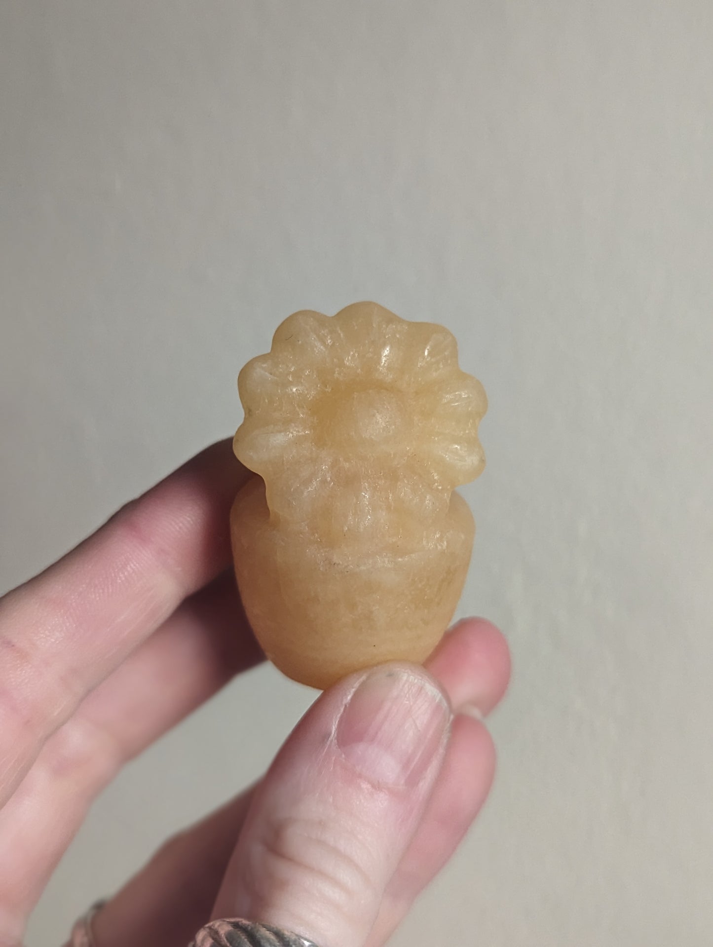 Orange Calcite Carved Flower in Pot