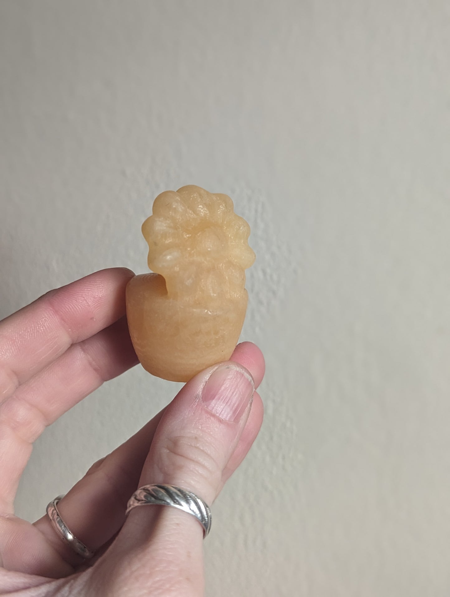 Orange Calcite Carved Flower in Pot