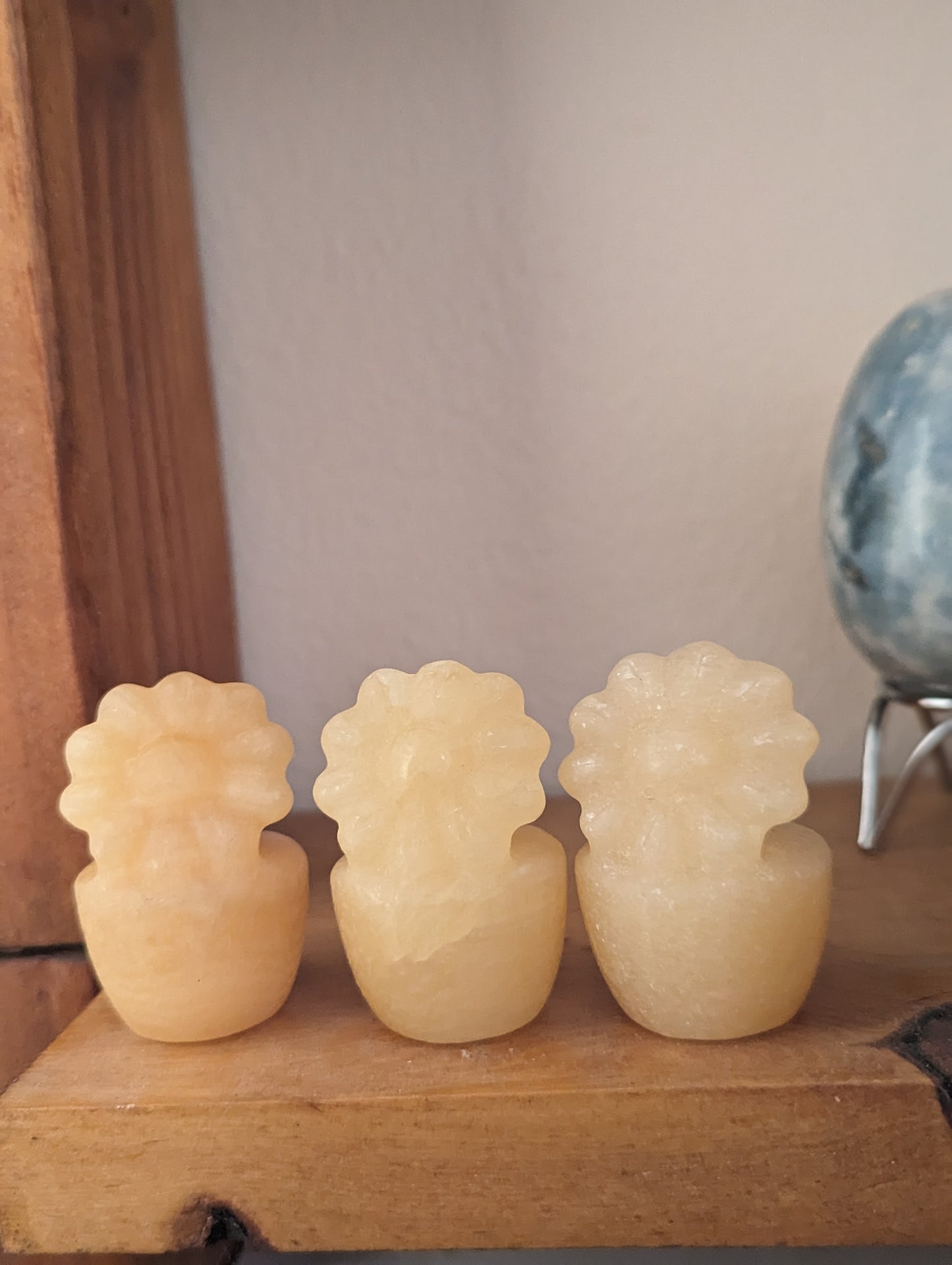 Orange Calcite Carved Flower in Pot