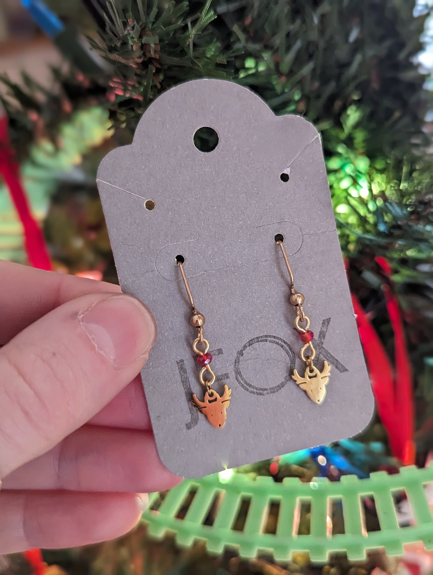 Gold Reindeer Holiday Earrings