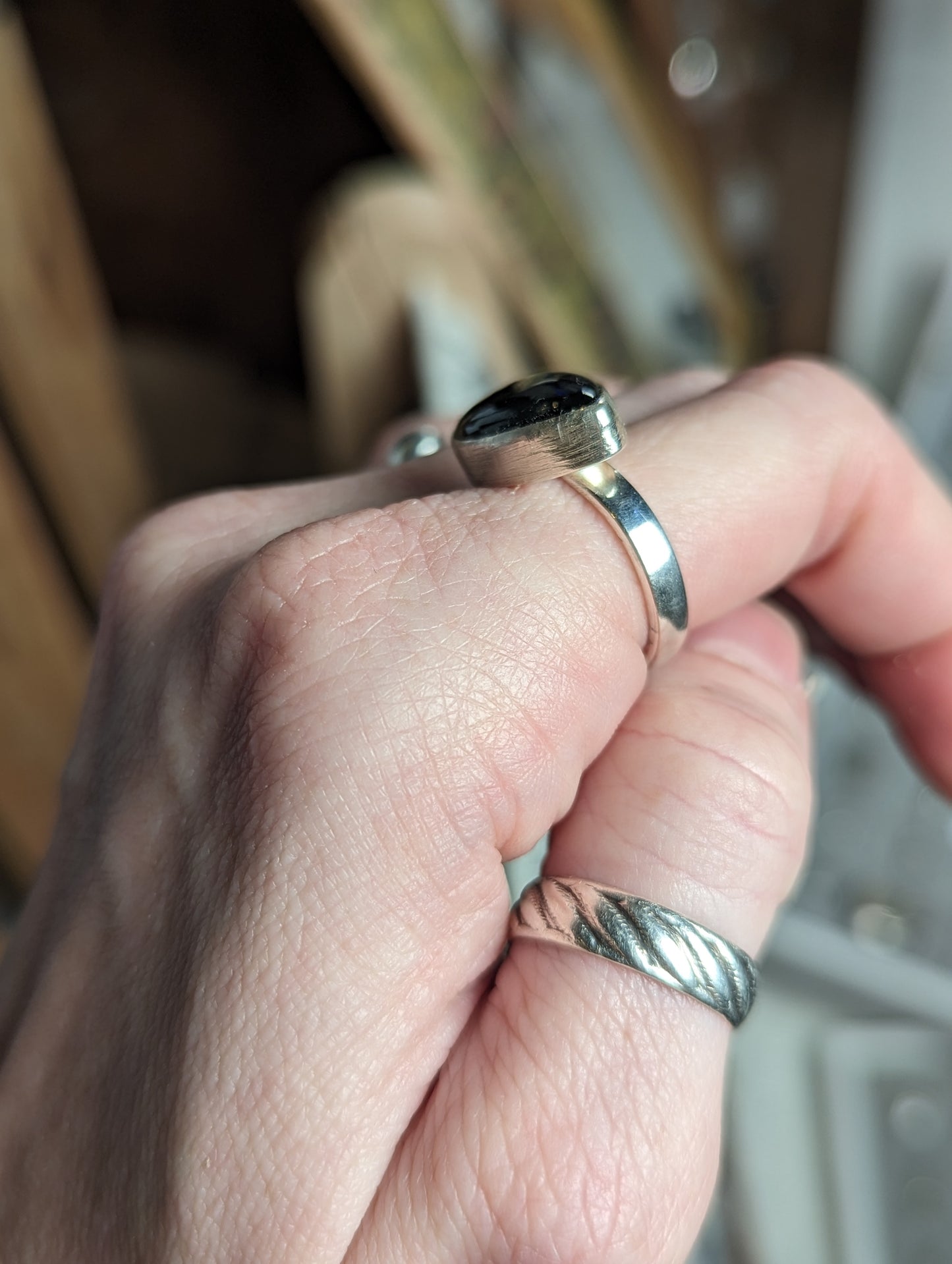 Labradorite Horizontal Marquise Sterling Silver Ring - Size 10.5