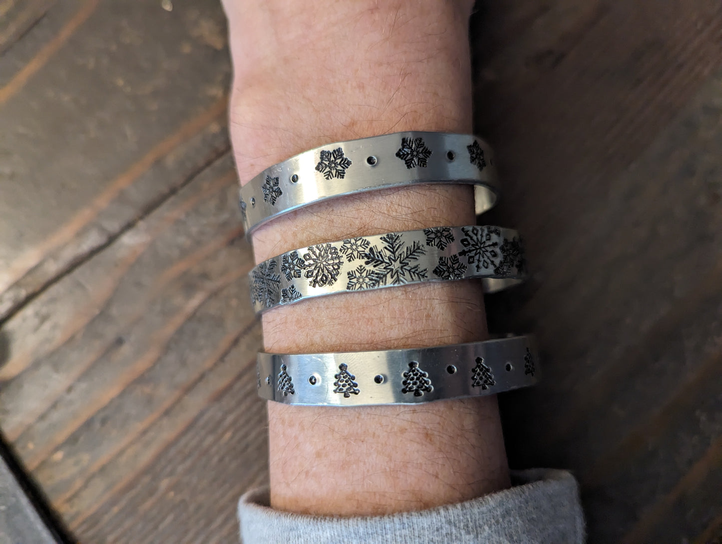 Winter Hand Stamped Cuff (Various Designs Available)