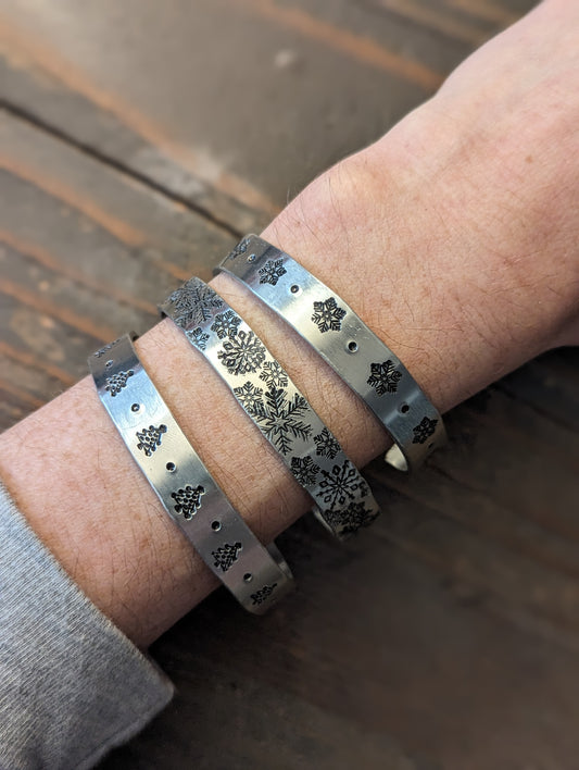 Winter Hand Stamped Cuff (Various Designs Available)