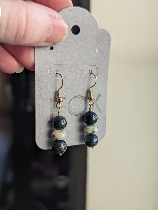 Moss Agate and Sesame Jasper Gold Brass Earrings