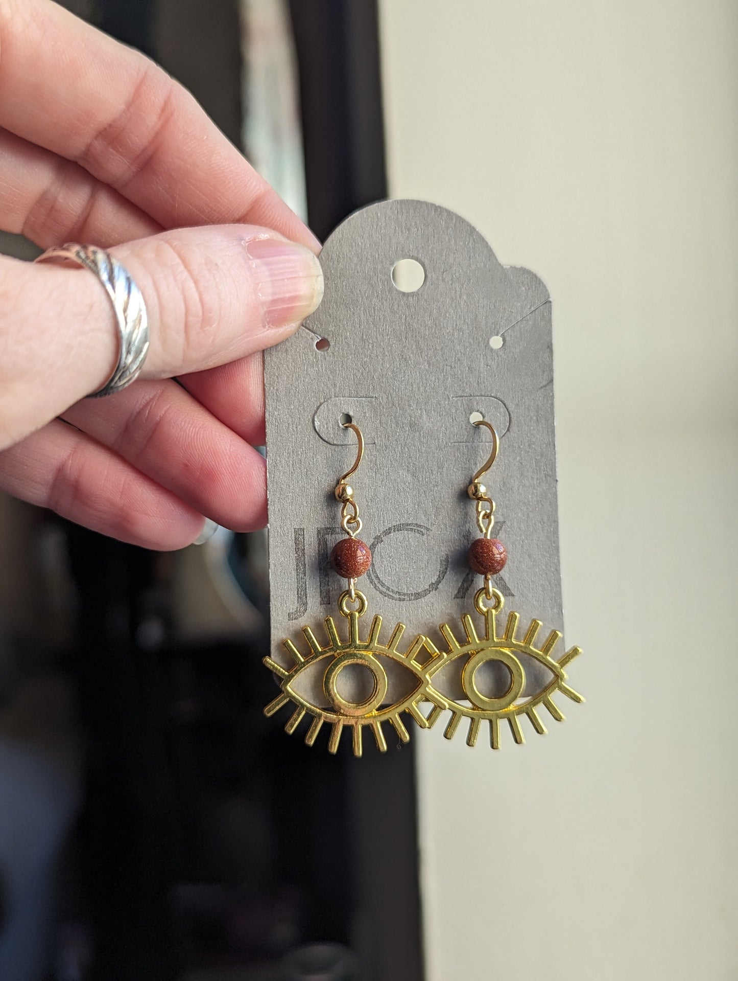 Red Goldstone Evil Eye Earrings