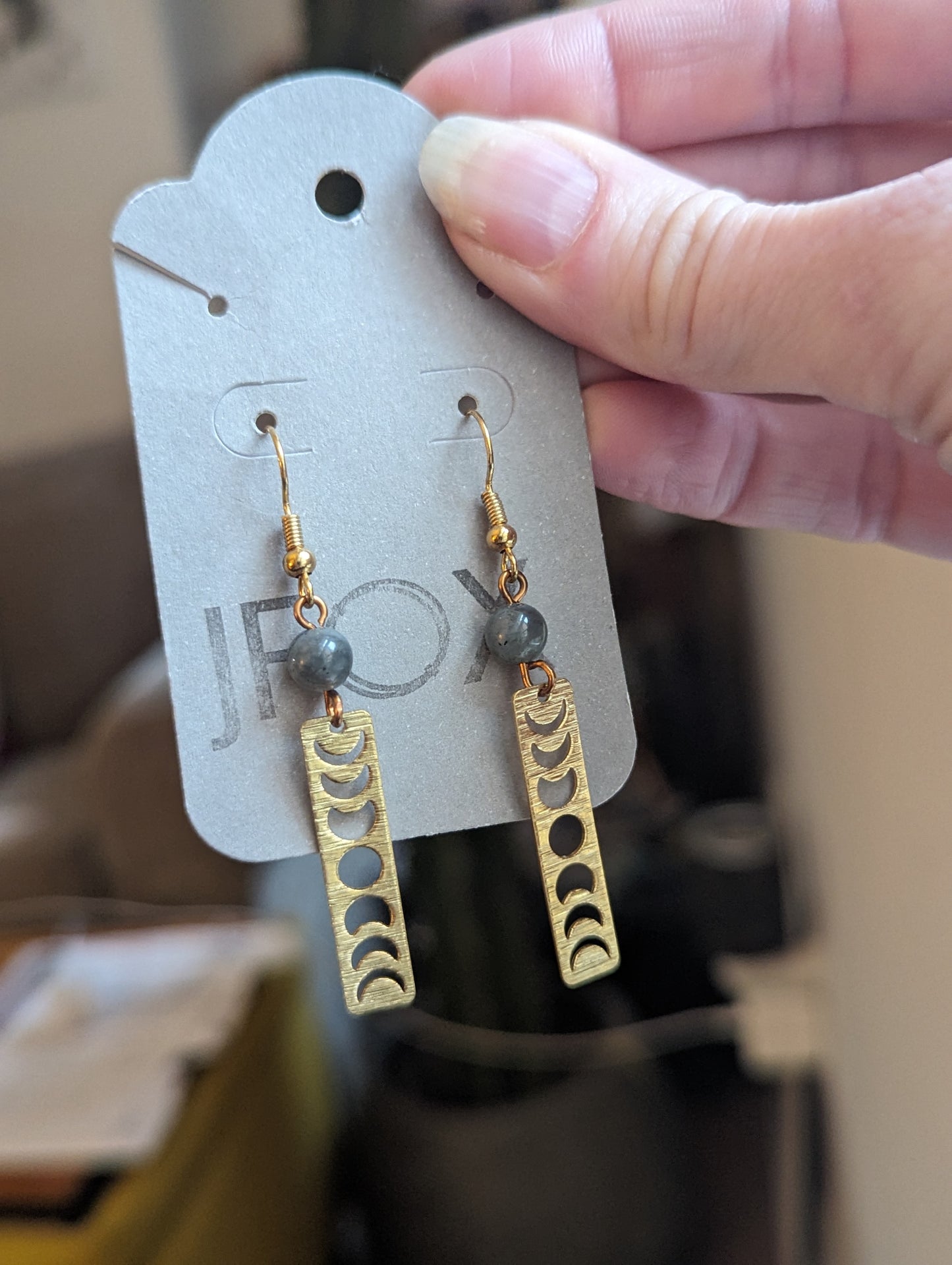 Moon Phase and Labradorite Earrings - Brass