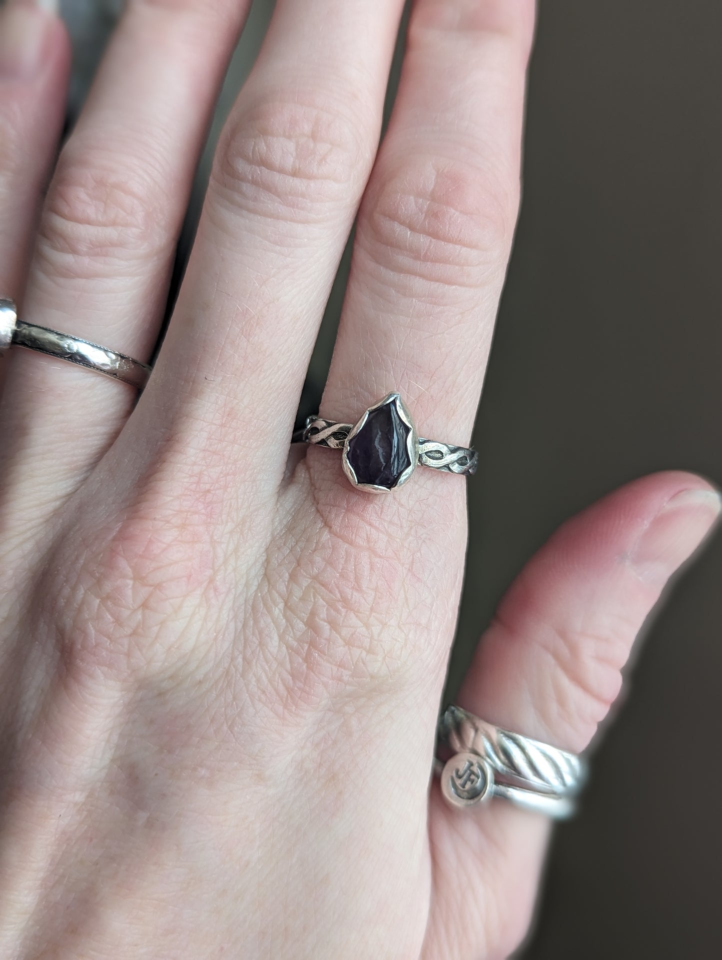 Amethyst Tear Drop Ring - Size 7.5