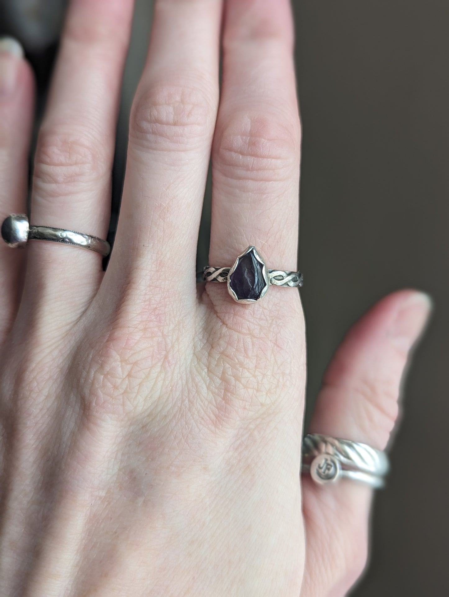 Amethyst Tear Drop Ring - Size 7.5