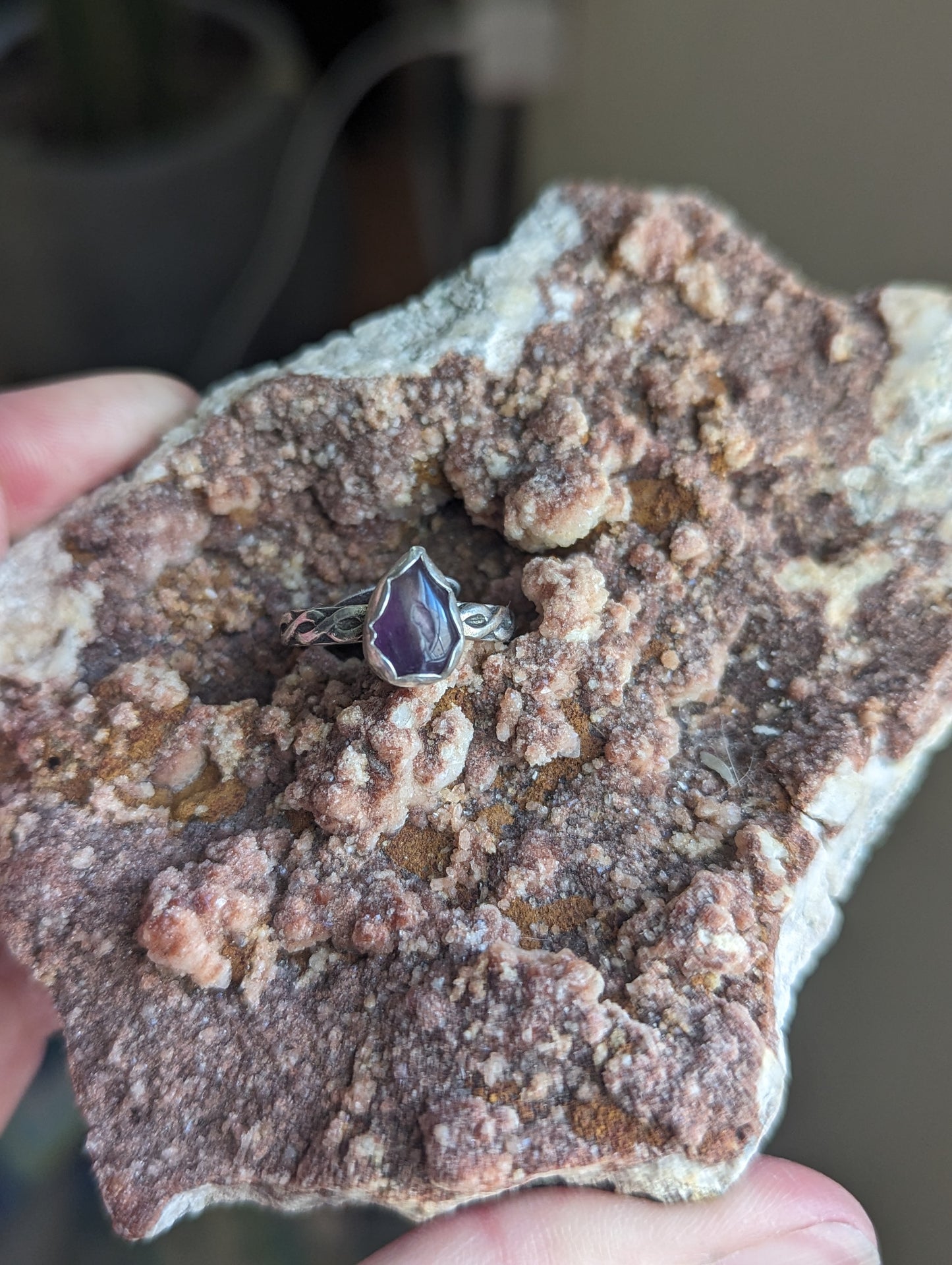 Amethyst Tear Drop Ring - Size 7.5