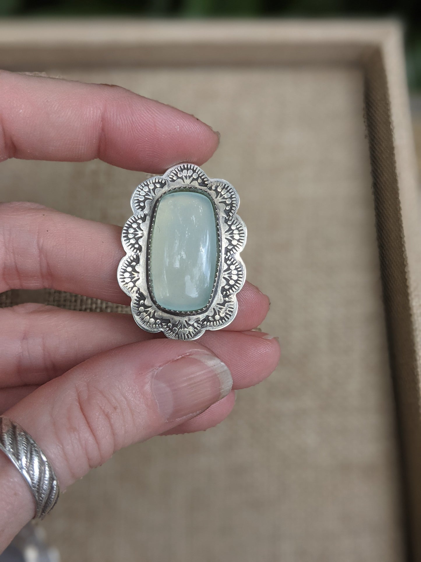 Copy of Aqua Chalcedony Rectangle Flower Necklace (MTO)