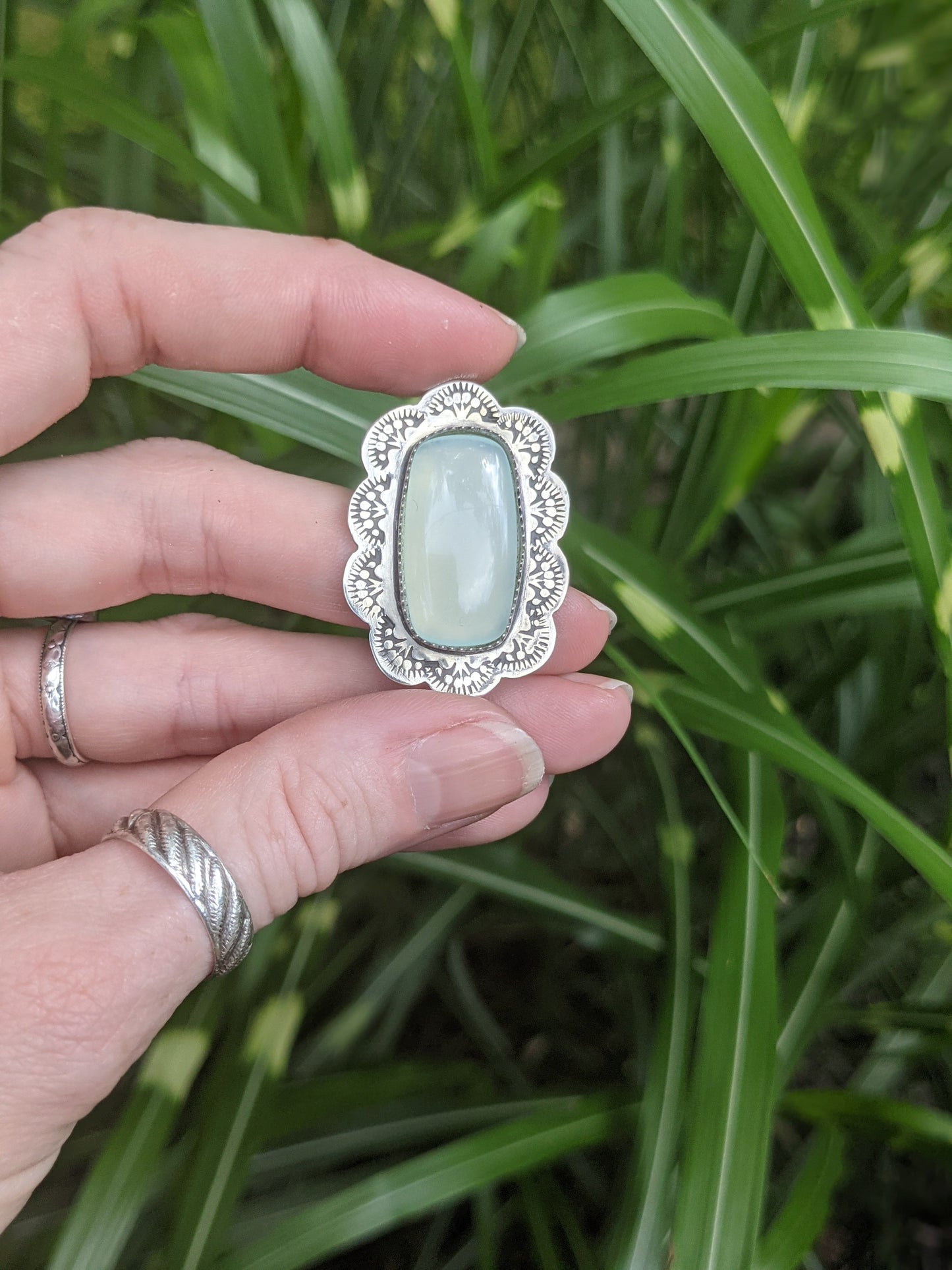 Copy of Aqua Chalcedony Rectangle Flower Necklace (MTO)
