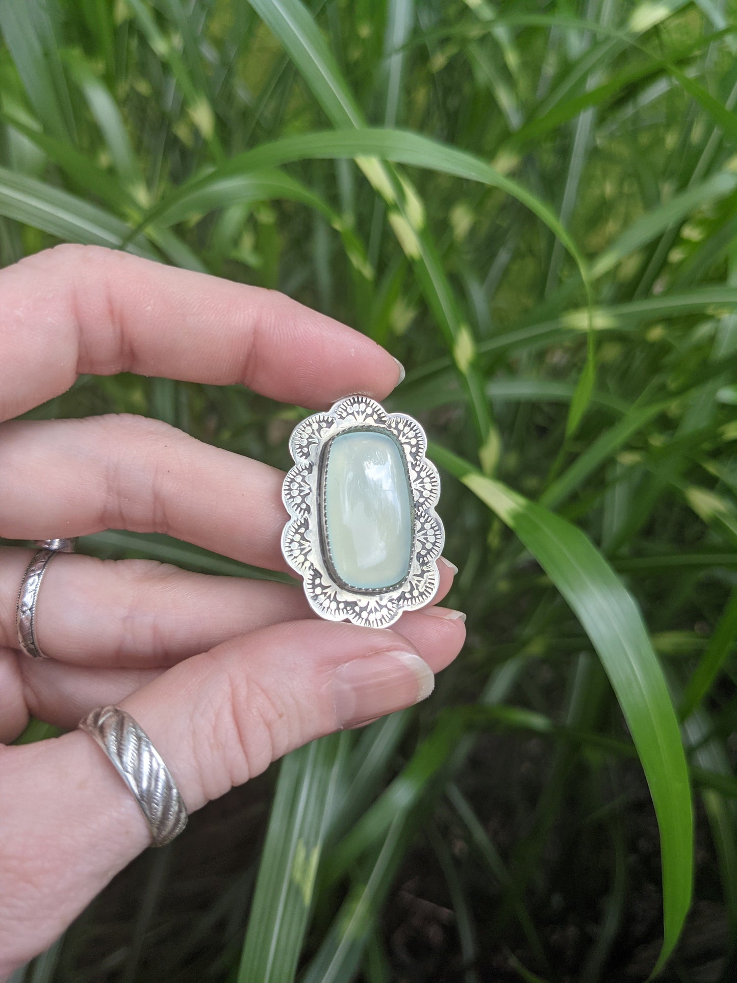 Copy of Aqua Chalcedony Rectangle Flower Necklace (MTO)