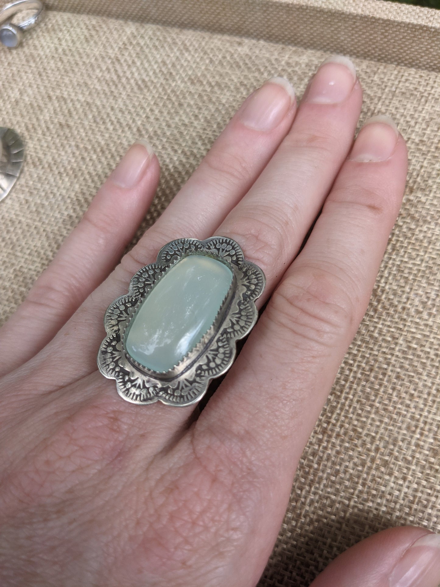 Copy of Aqua Chalcedony Rectangle Flower Necklace (MTO)
