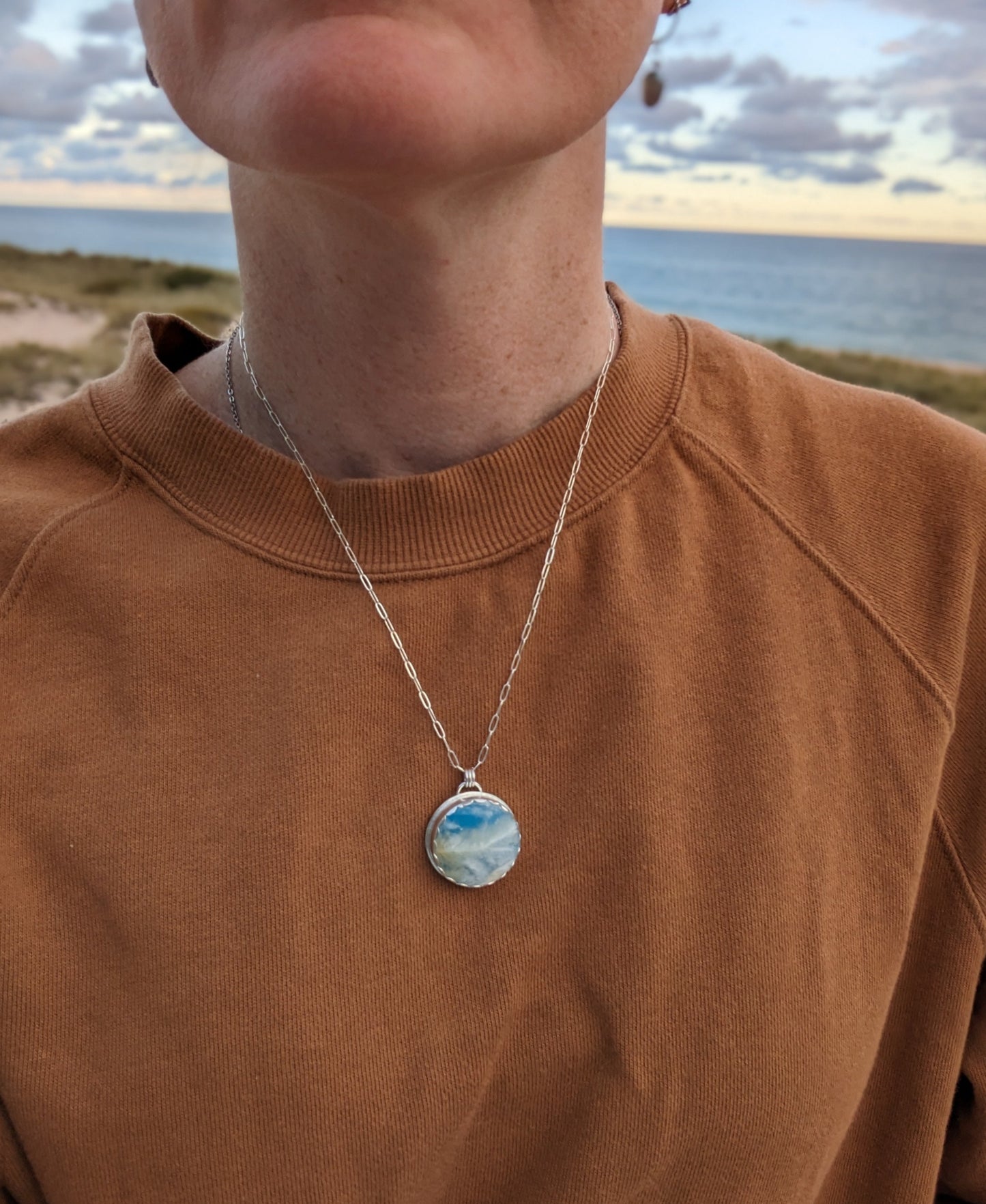 Blue Sky Round Sterling Silver Necklace