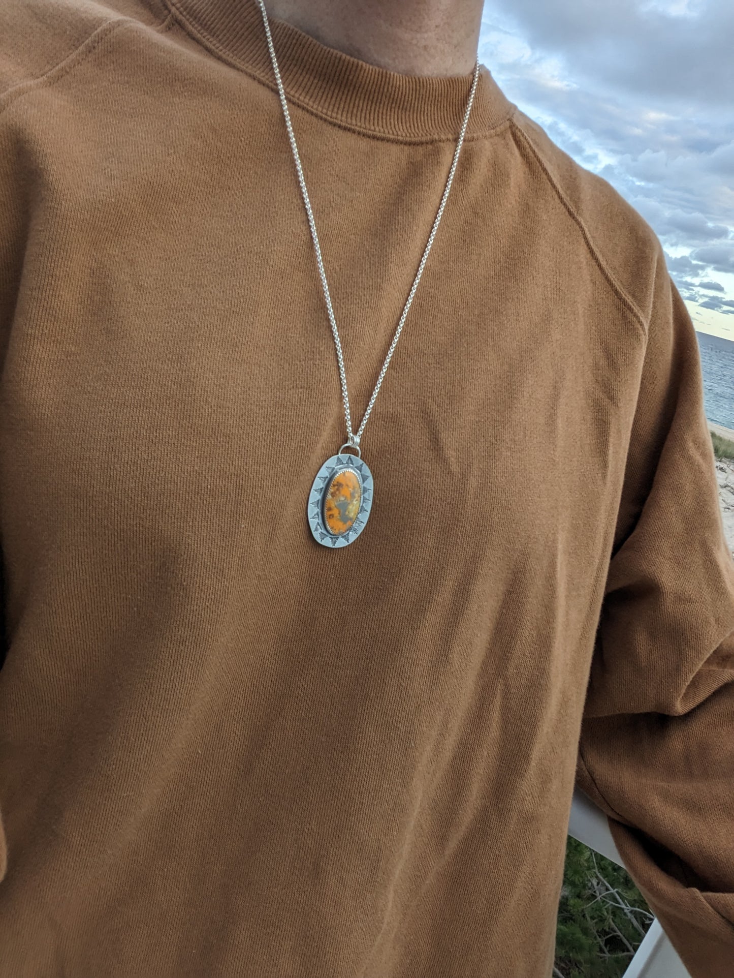 Bumblebee Jasper Stamped Sterling Silver Necklace