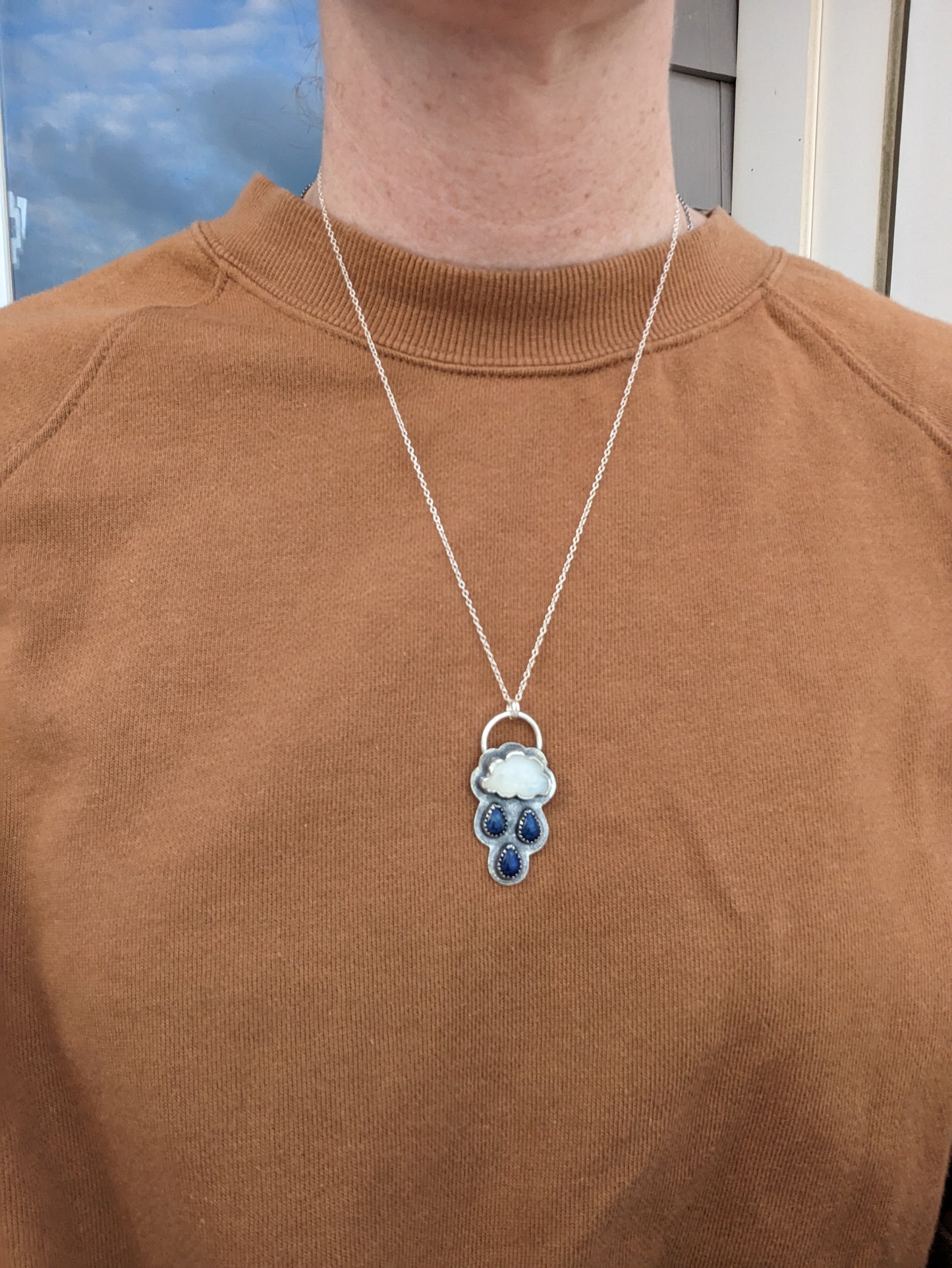 Moonstone and Lapis Lazuli Rainy Day Sterling Silver Necklace