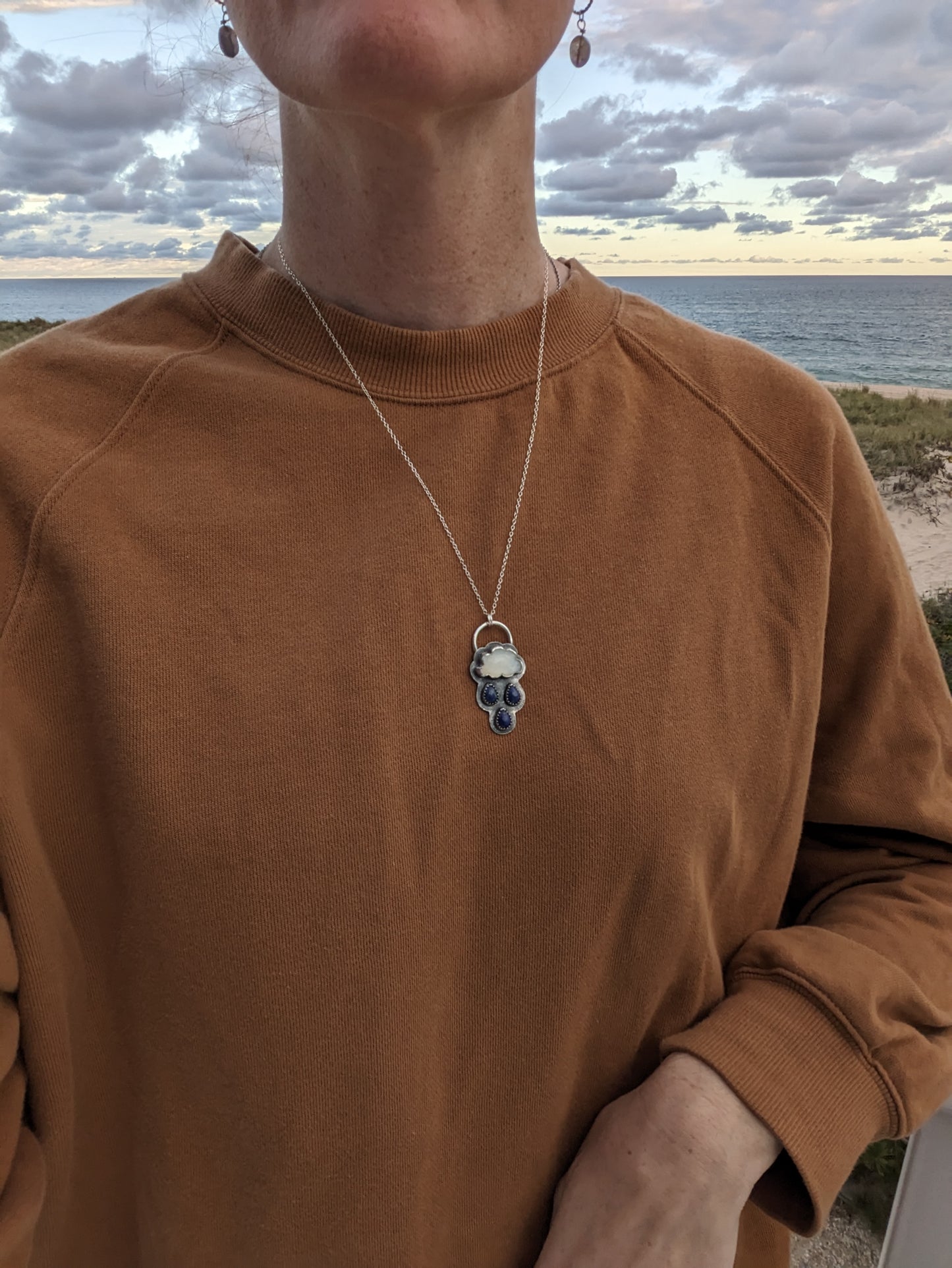 Moonstone and Lapis Lazuli Rainy Day Sterling Silver Necklace